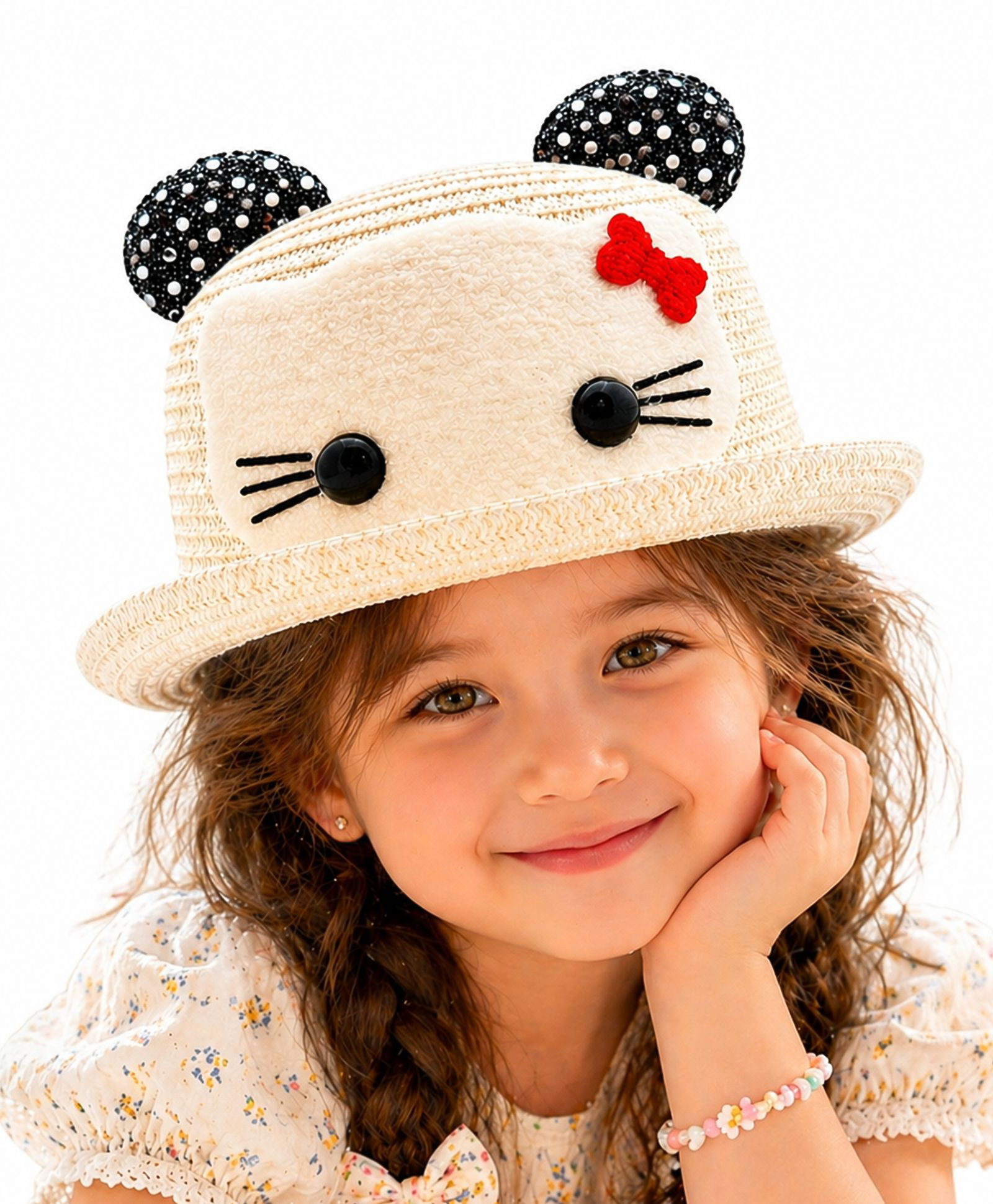 Vritraz Woven Cat Face Design Bucket Hat - White - Circumference 52-56 Cm-image-7