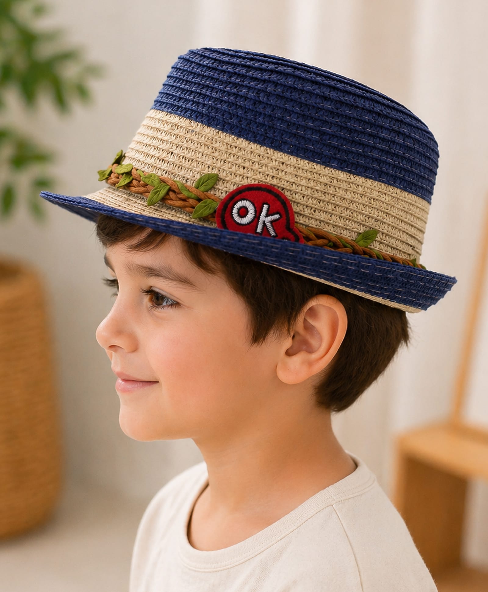 Vritraz Woven Leaf Applique Detailed Band Bucket Hat - Blue - Circumference 52 - 56 Cm-image-40