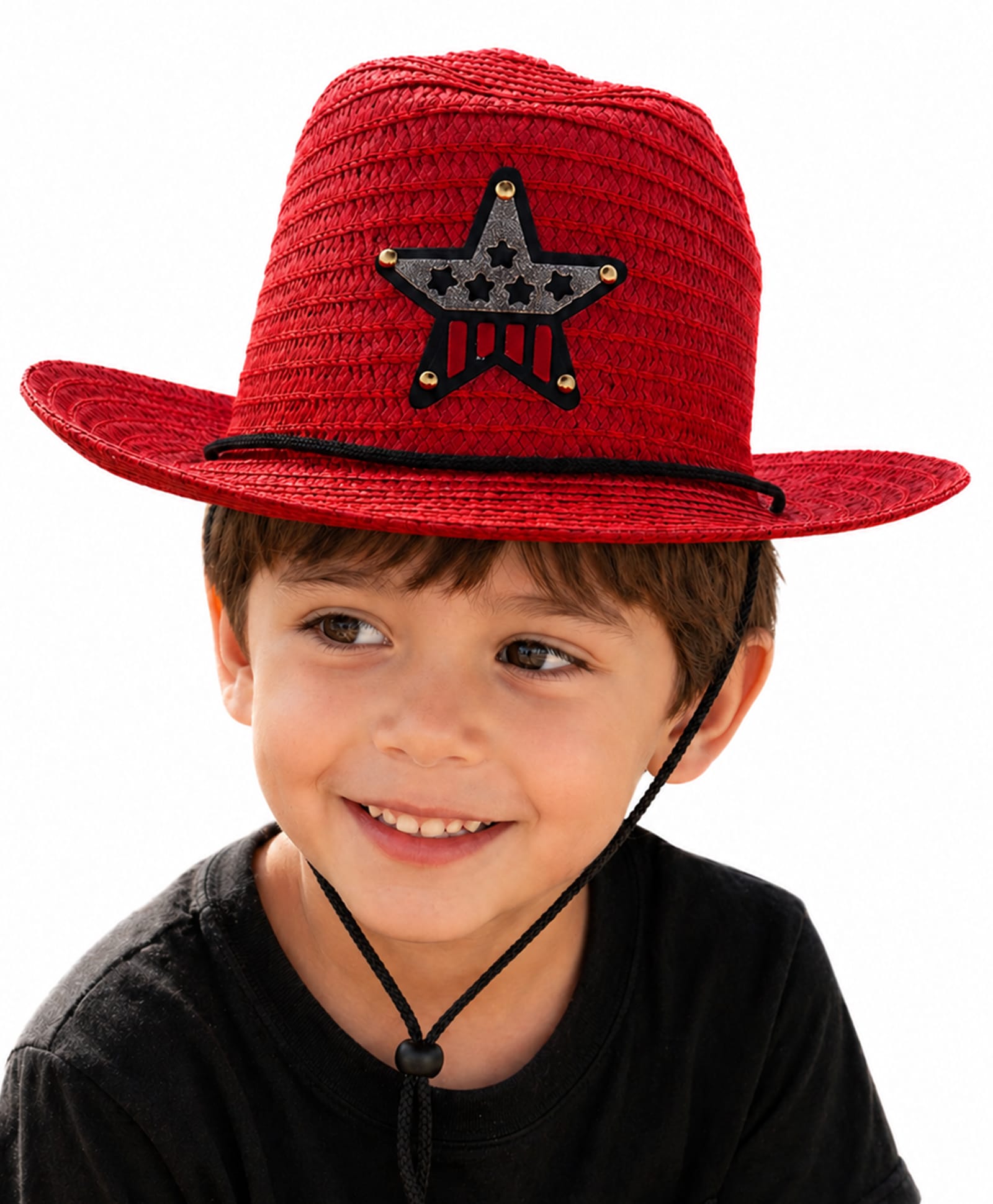 Vritraz Cotton Woven Star Applique Detailed Cowboy Hat - Red - Circumference 52 - 56 Cm-image-6