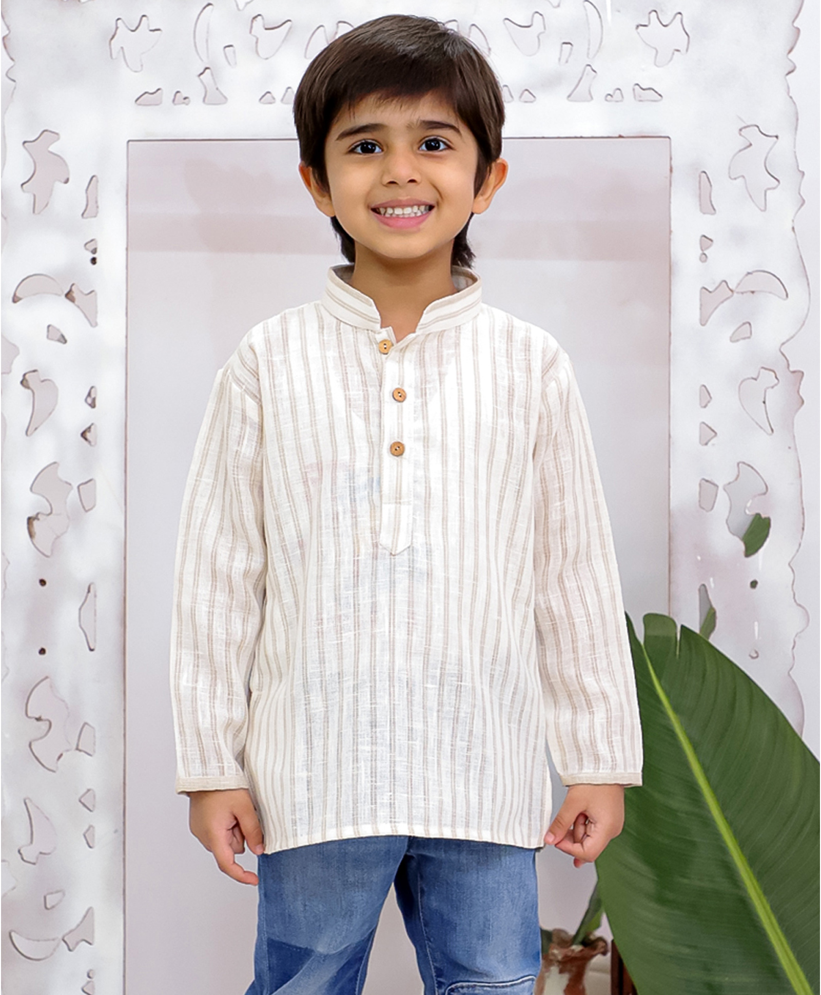 KID1 Cotton Woven Full Sleeves Striped Kurta - Beige-picture-26