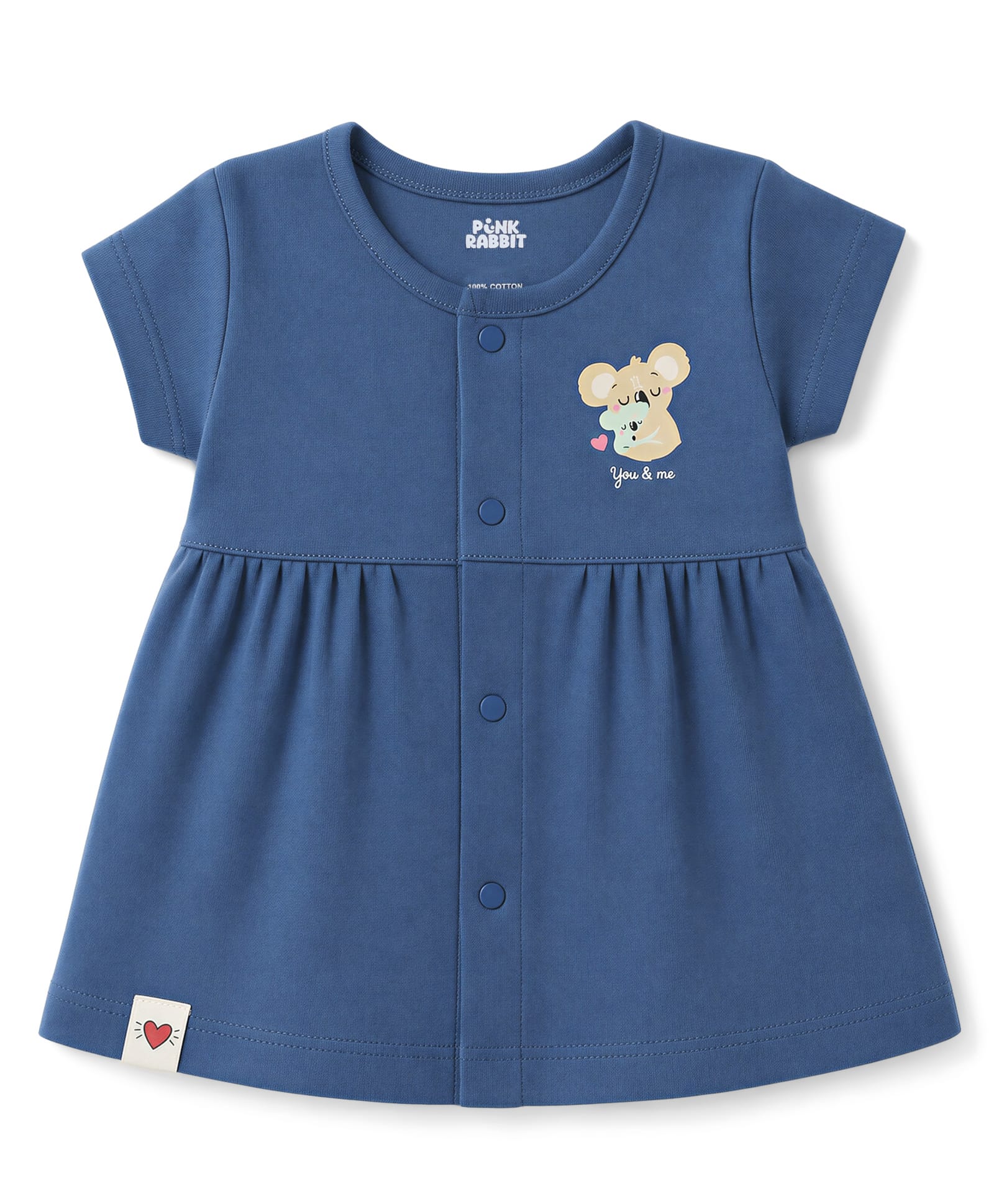 Pink Rabbit Interlock Knit Half Sleeves Frock With You & Me Print - Blue-picture-23