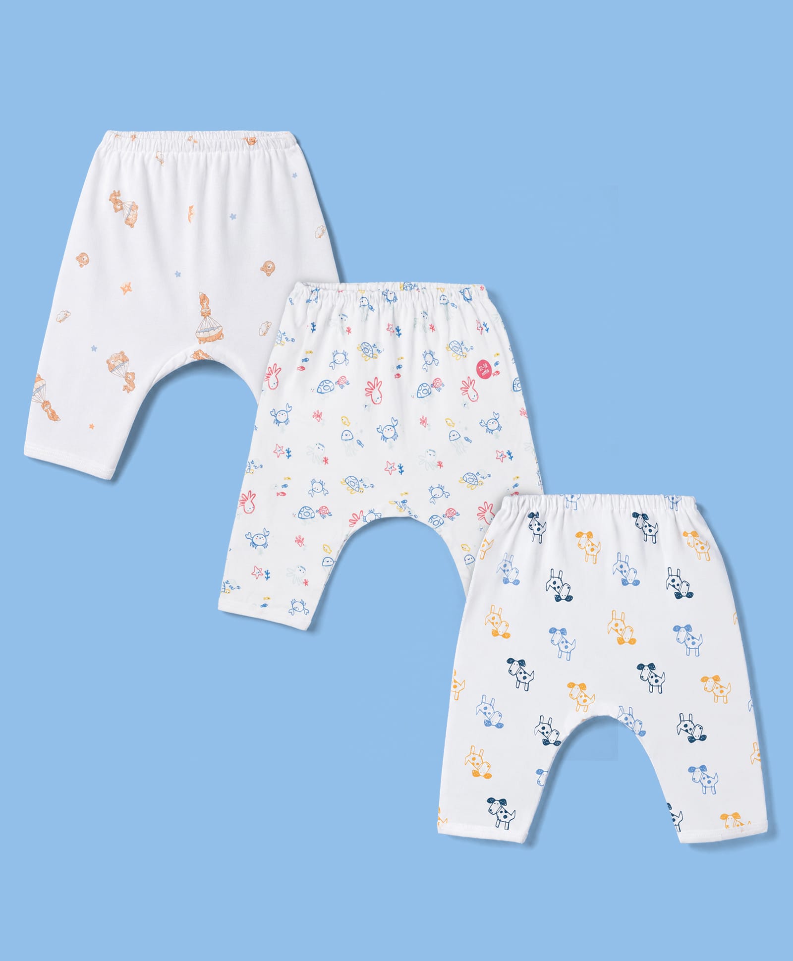 Pink Rabbit Sinker Knit Full Length Diaper Leggings With Animals & Sea Life Print Pack of 3 - White-picture-17