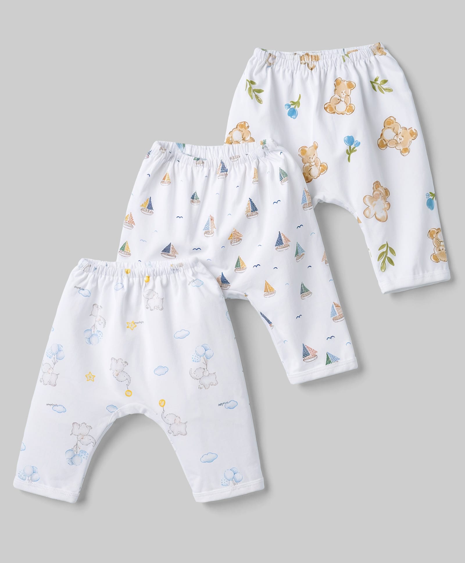 Pink Rabbit Sinker Knit Animals & Boat Printed Diaper Leggings Pack of 3- White-picture-45