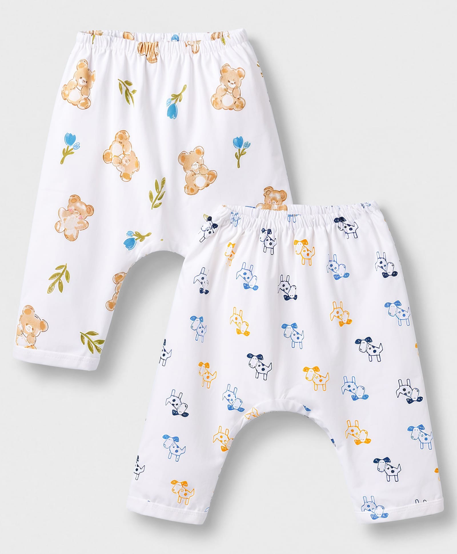 Pink Rabbit Sinker Knit Full Length Bear & Puppy Printed Diaper Leggings Pack Of 2 - White-picture-13
