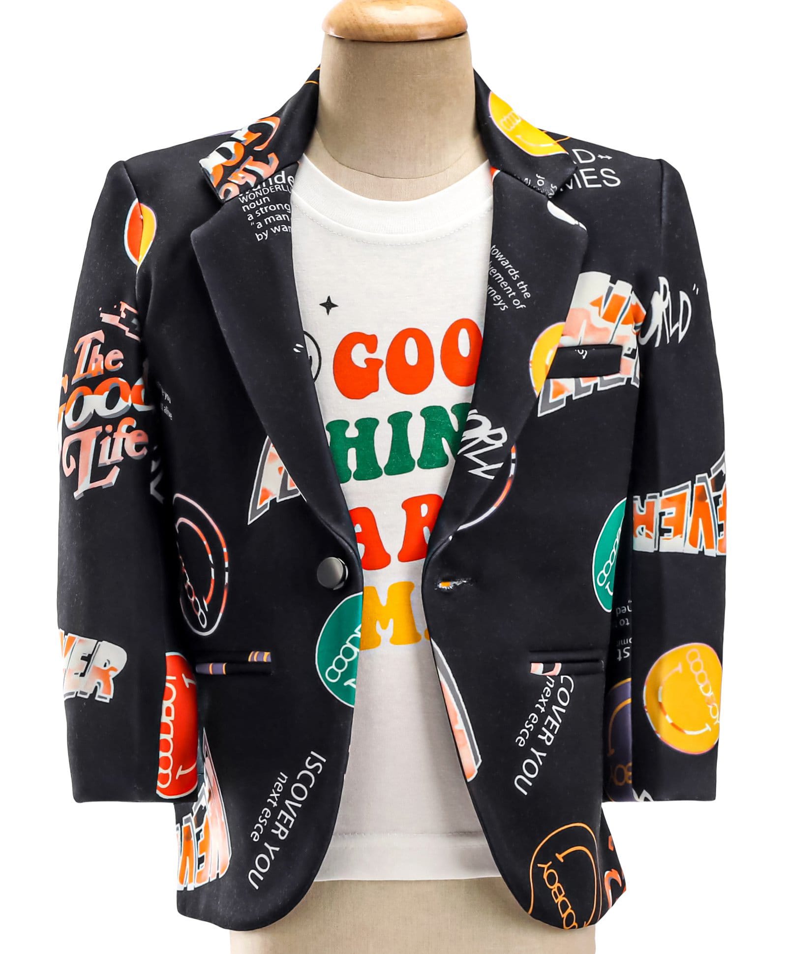 Dapper Dudes Woven Full Sleeves Text Printed Blazer With T-Shirt - Black-image-34