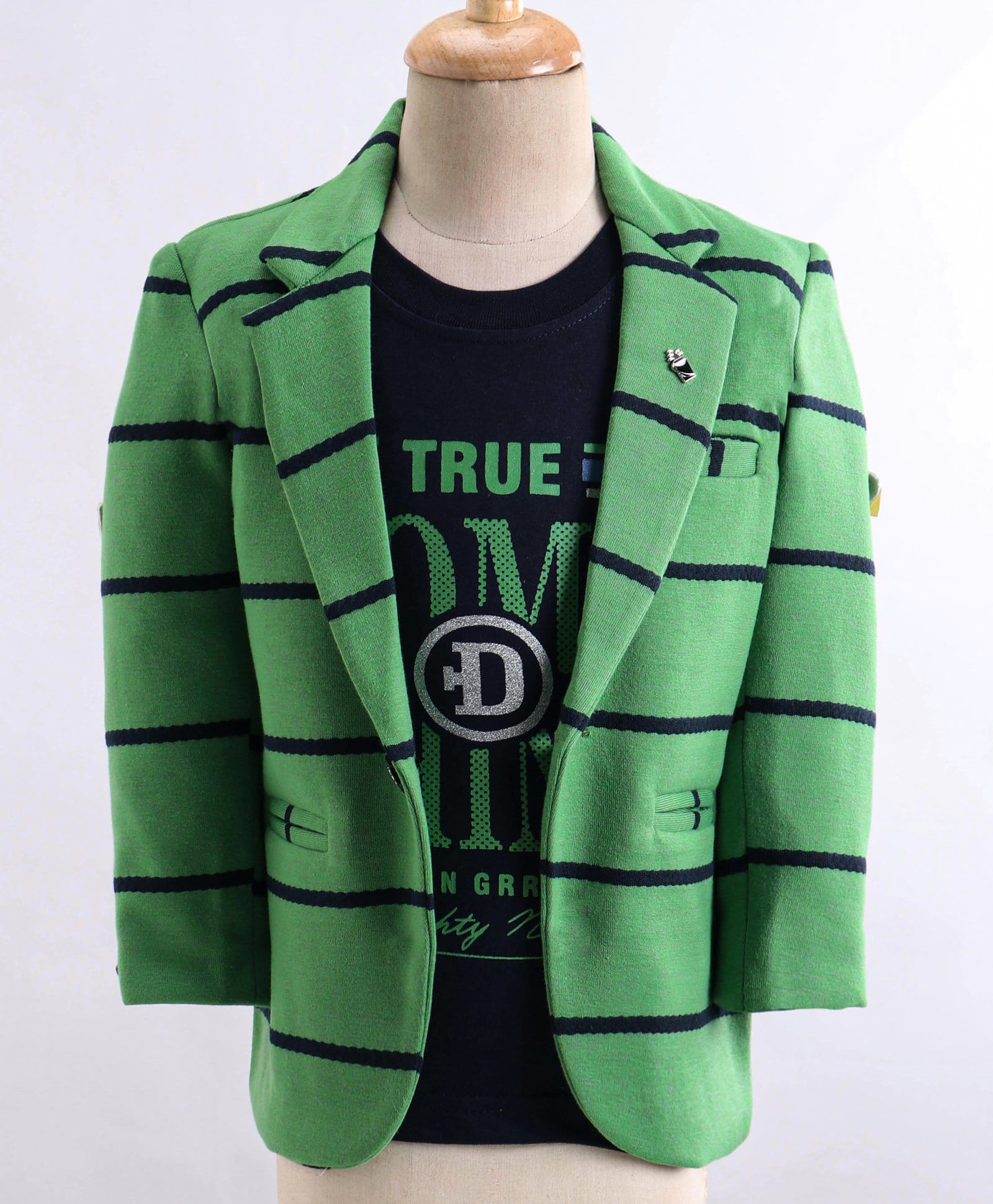 Dapper Dudes Full Sleeves Striped Blazer With Text Printed Tee - Green-image-24