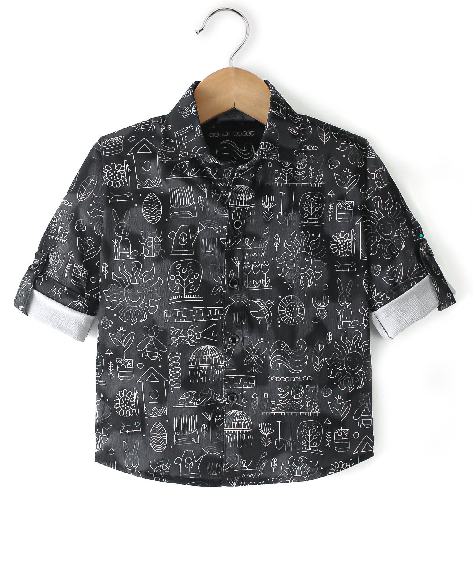 Dapper Dudes Woven Full Sleeves Floral & Birds Printed Shirt - Black-image-44
