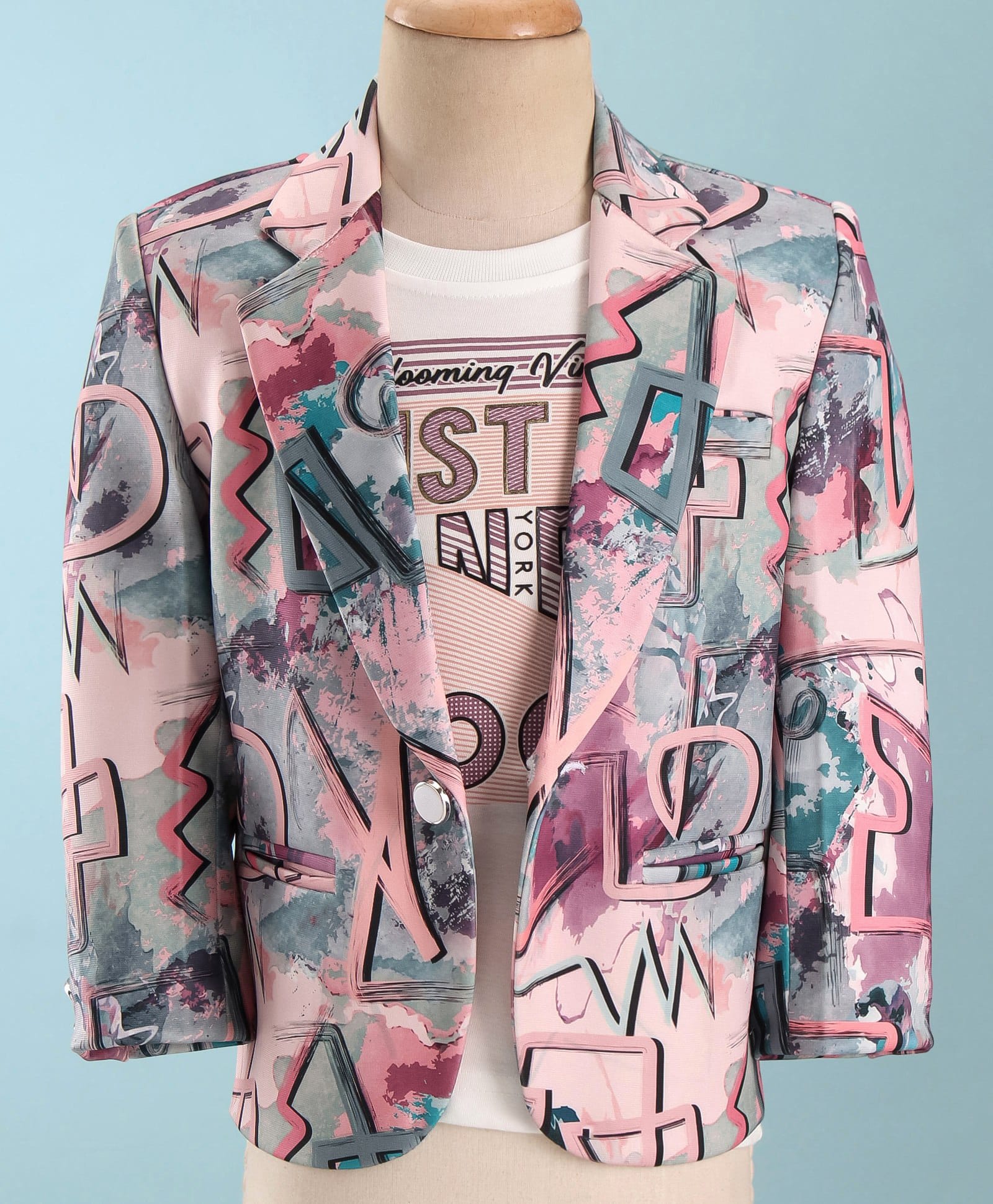 Dapper Dudes Full Sleeves Text Printed Blazer With Tee - Peach-image-48