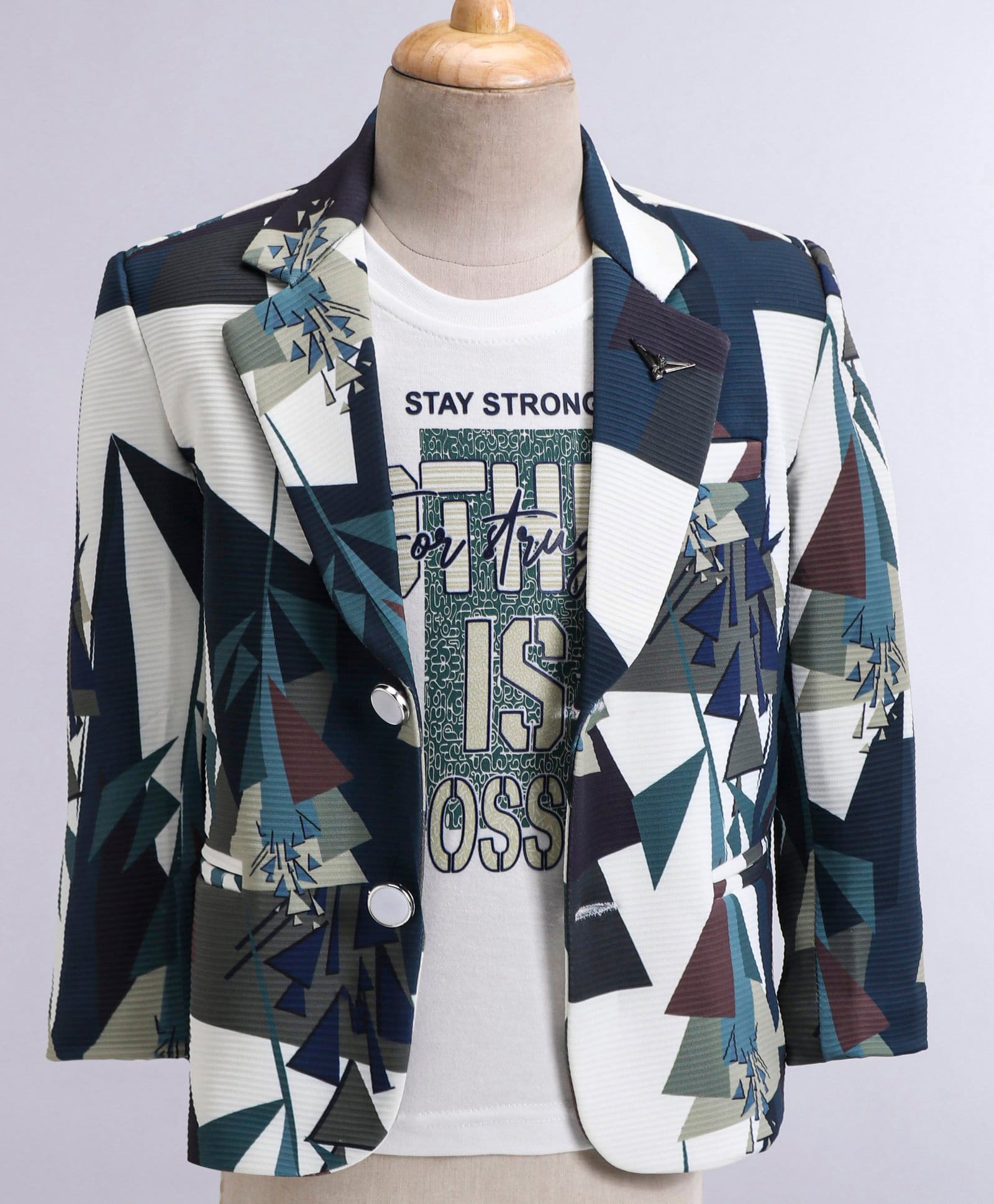 Dapper Dudes Woven Full Sleeves Printed Blazer With Text Printed T-Shirt - Blue-image-41