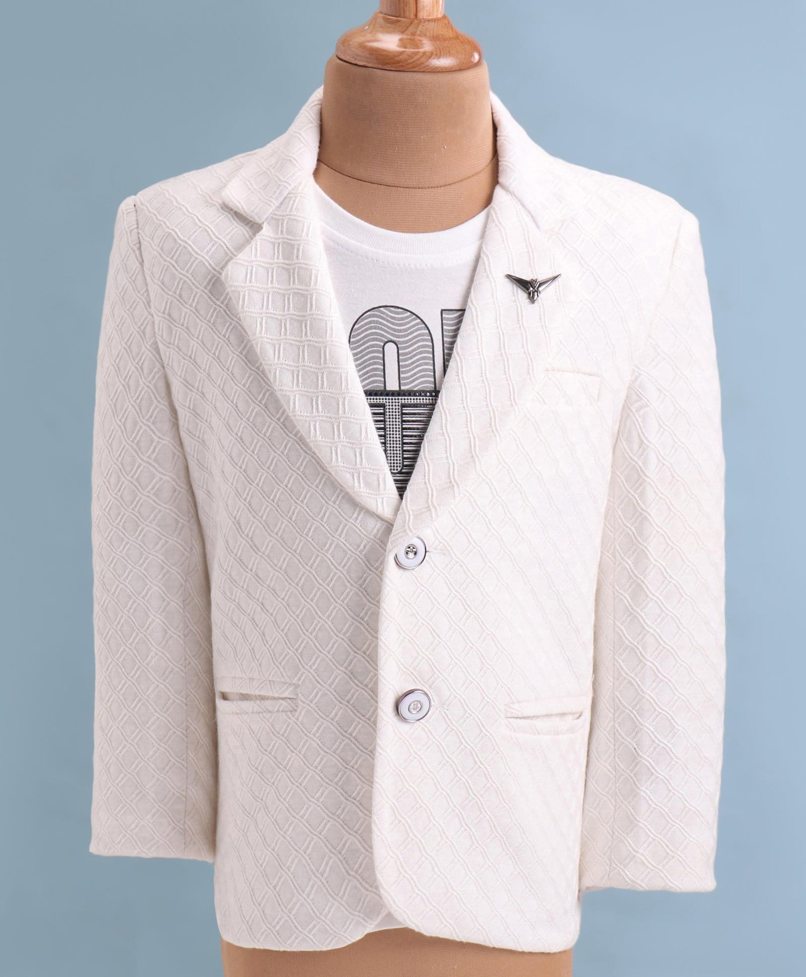 Dapper Dudes Woven Full Sleeves Solid Colour Blazer With Text Printed T-Shirt - White-picture-29