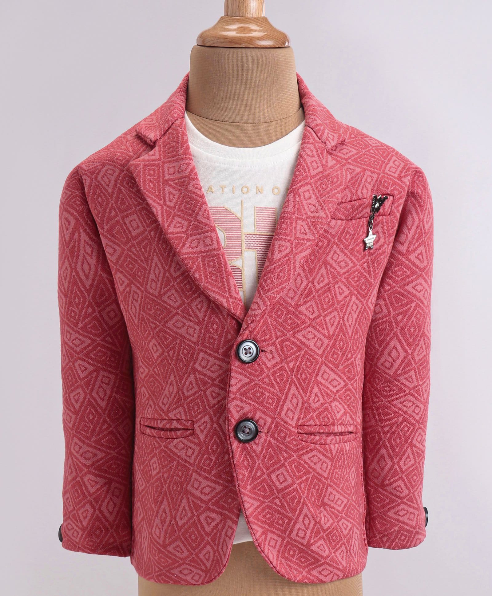 Dapper Dudes Woven Full Sleeves Printed Blazer With T-Shirt - Pink-image-44