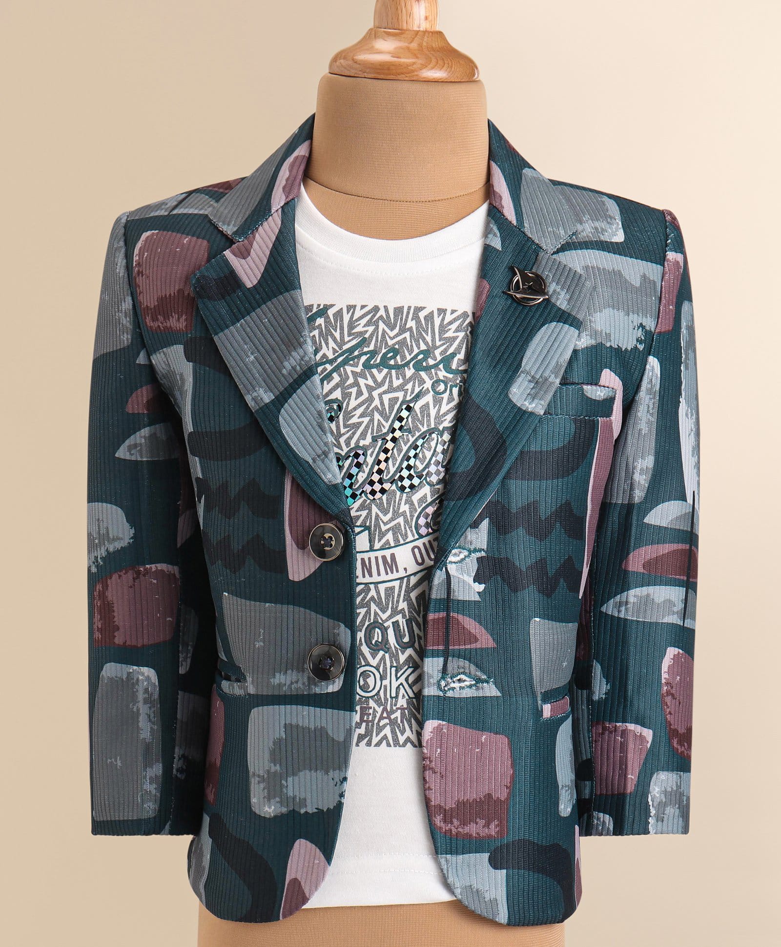 Dapper Dudes Woven Full Sleeves Abstract Printed Blazer With Text Printed T-Shirt - Grey-picture-14