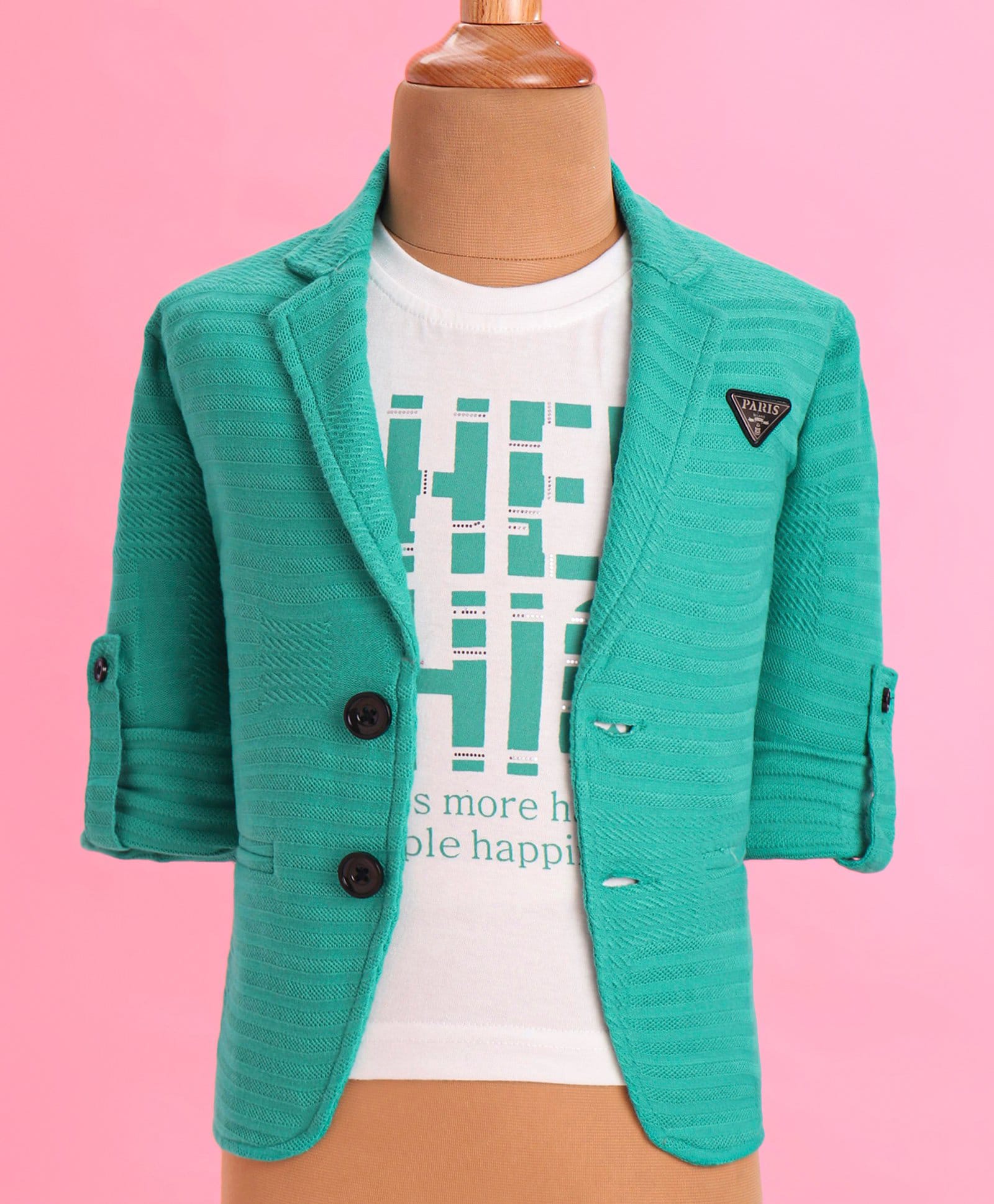 Dapper Dudes Woven Full Sleeves Solid Blazer With Text Printed T-Shirt - Sea Green-image-42