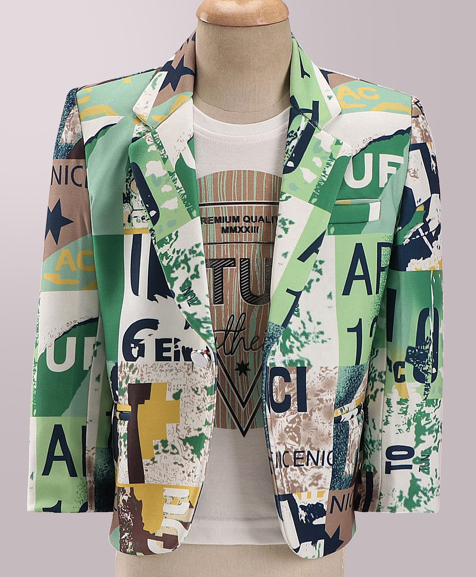 Dapper Dudes Woven Alphabets Printed Blazer With T-Shirt - Green-image-44
