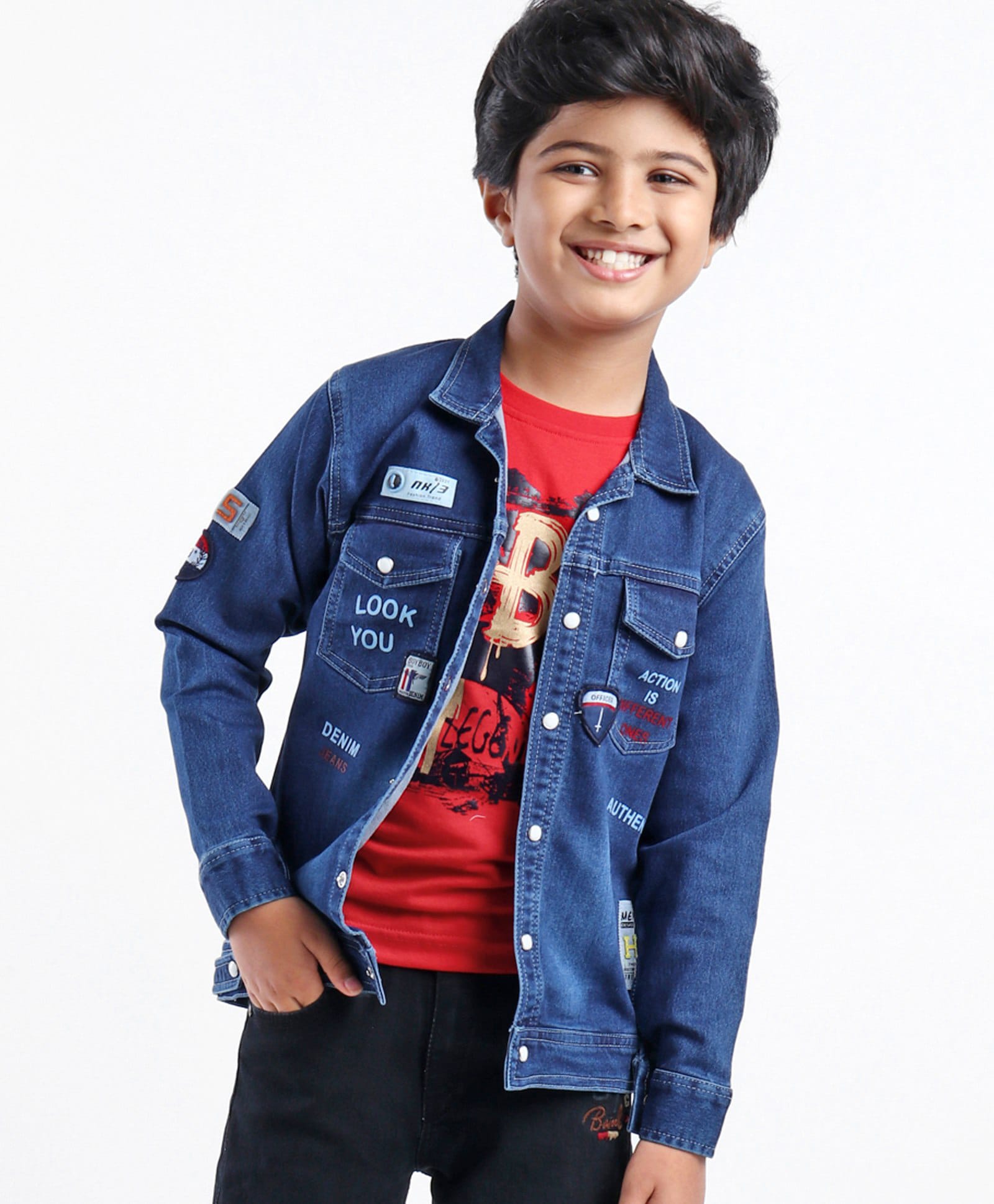 Dapper Dudes Denim Woven Full Sleeves Text Printed Jacket With T-Shirt - Navy Blue-image-48