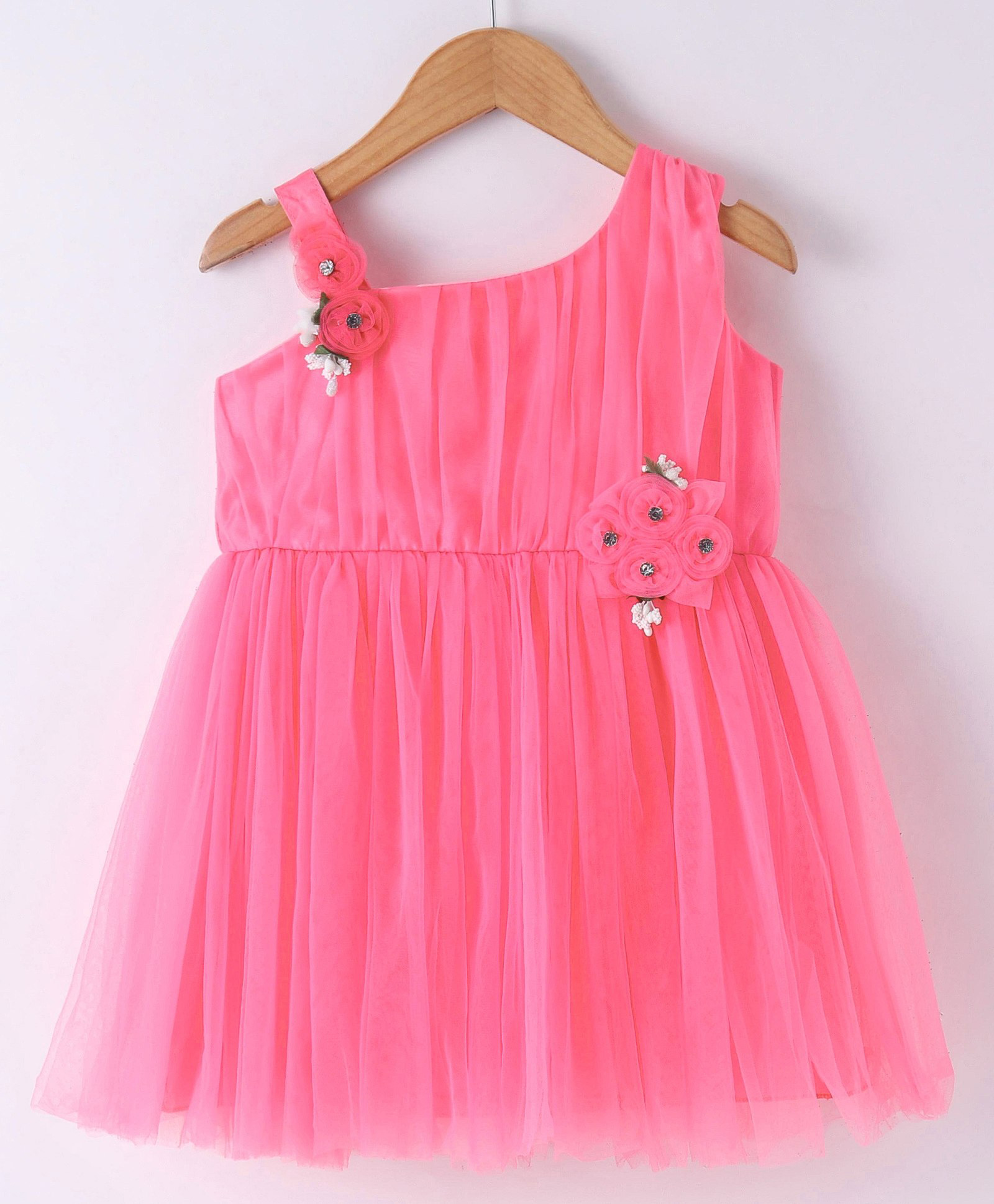 Enfance Net Woven Sleeveless Corsage Solid Party Dress - Dark Pink-image-25
