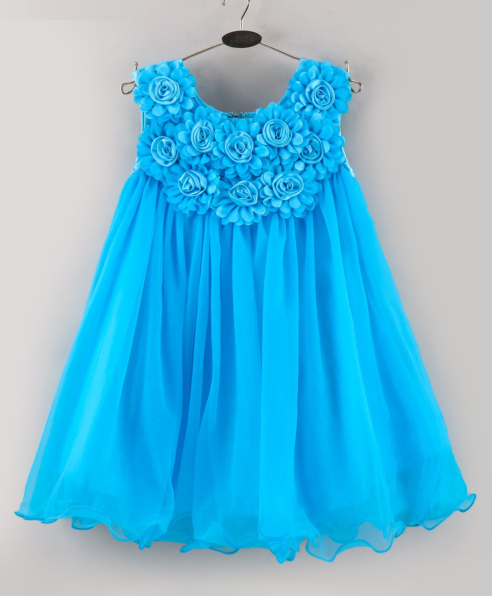 Enfance Net Knit Sleeveless Solid Colour Party Dress With Floral Corsage - Turquoise-image-10