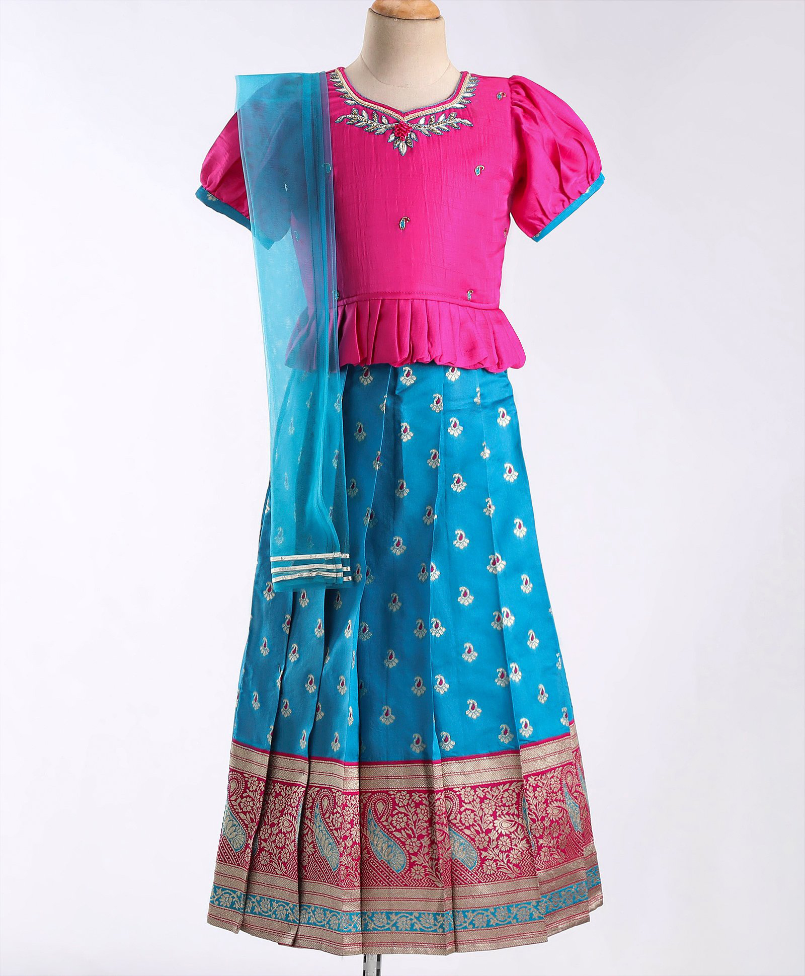 Enfance Silk Knit Puff Slevees Lehenga Choli With Duppatta-Rani-picture-25