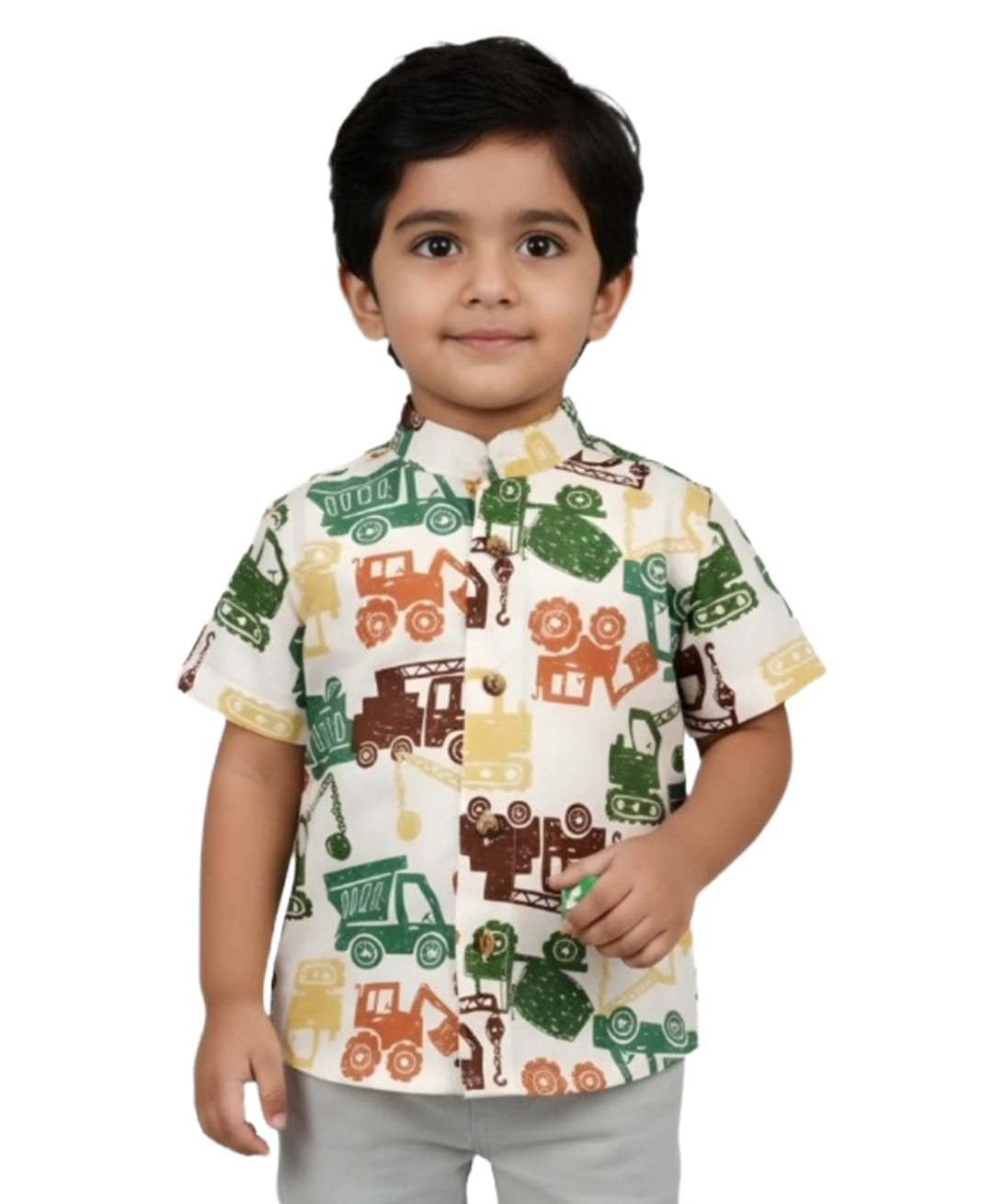 Snowflakes Cotton Woven Half Sleeves Vehicles Printed Shirt - White-picture-3