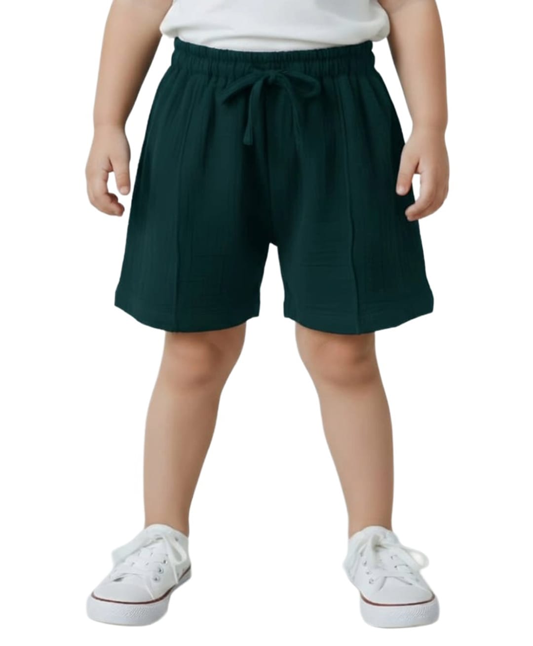 Snowflakes Cotton Woven Solid Shorts - Dark Green-picture-23
