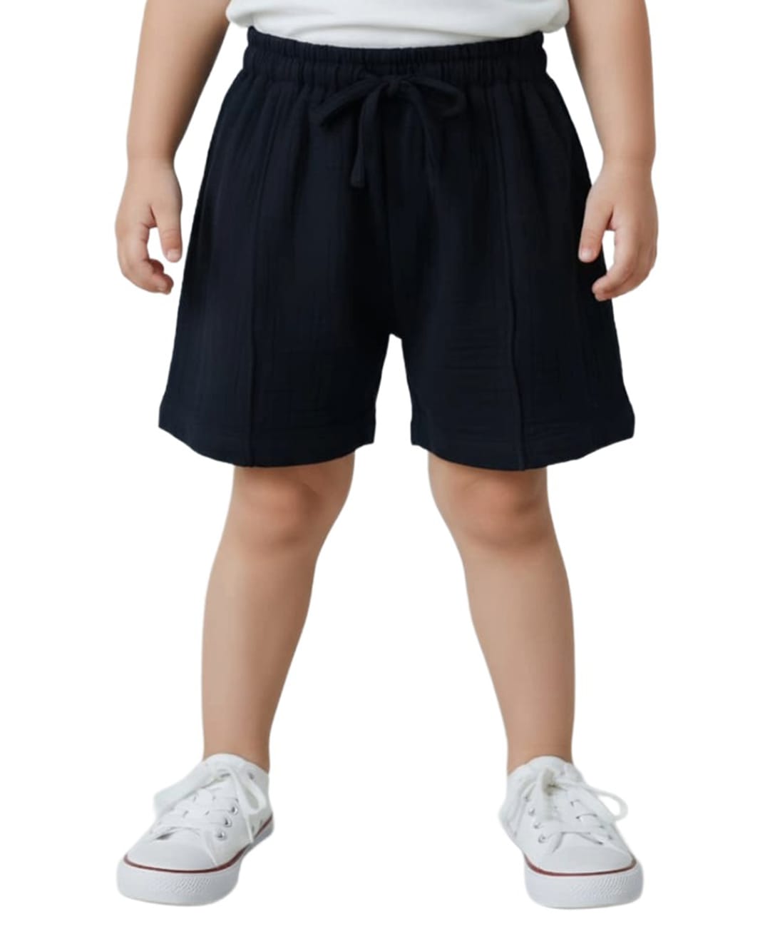 Snowflakes Cotton Woven Solid Shorts - Black-picture-6