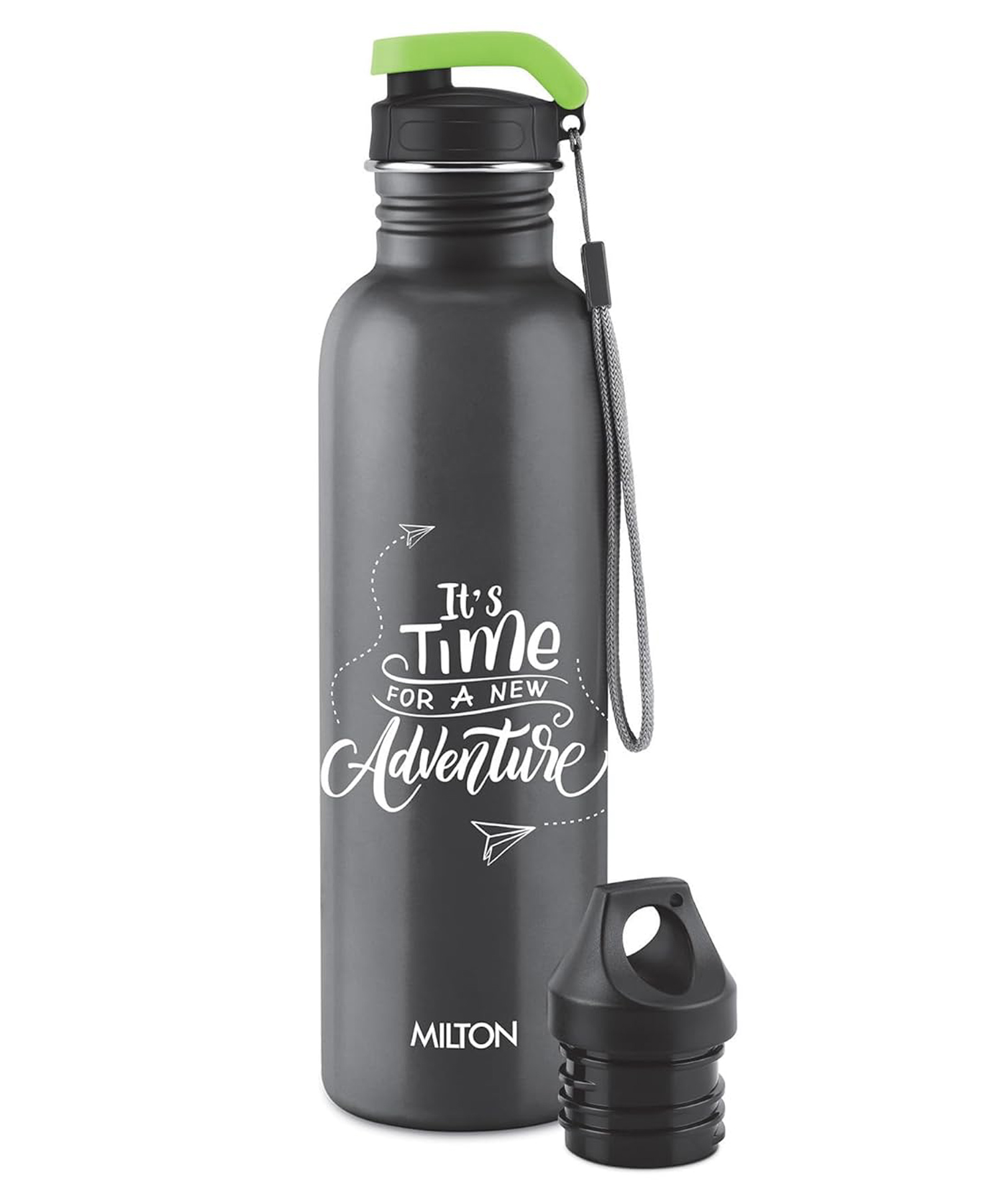 MILTON Marine 900 Stainless Steel Water Bottle 2 Leakproof Lid Single Walled ISI Certified I For School Office Gym I 880 ml Black-image-25