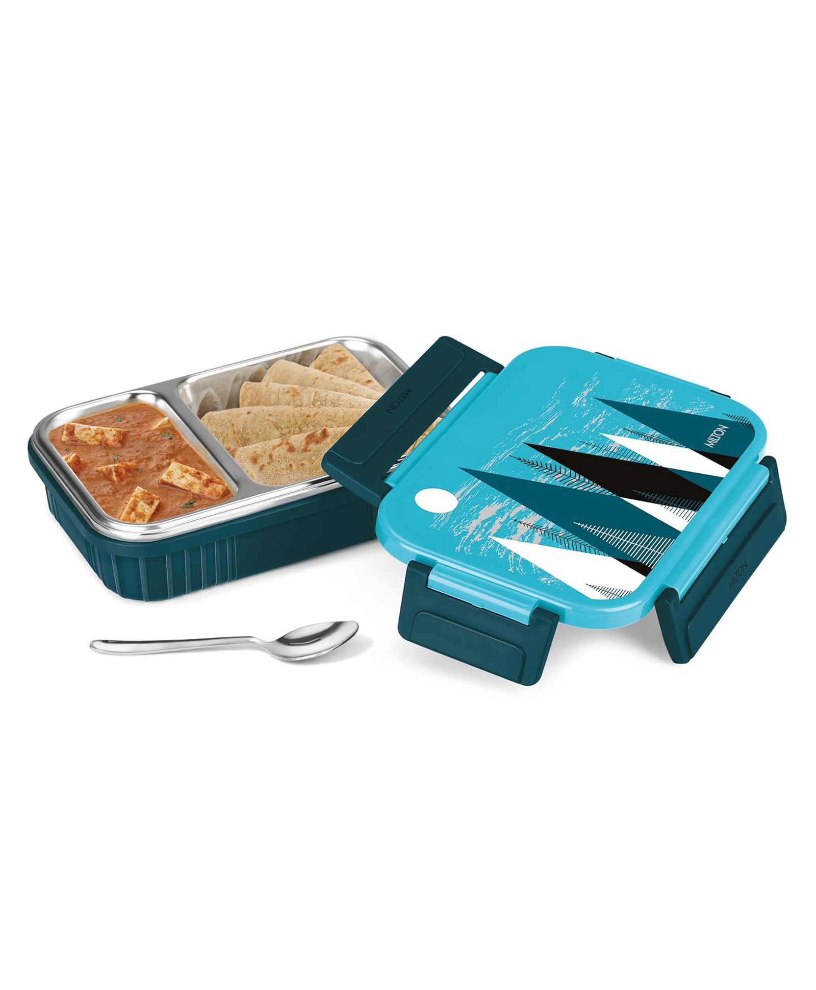 MILTON Fun Feast 2 Inner Stainless Steel Tiffin Box, 560 ml, Blue | 2 Compartment | PU Insulated | BPA Free | Easy to Carry | Easy to Clean-image-4
