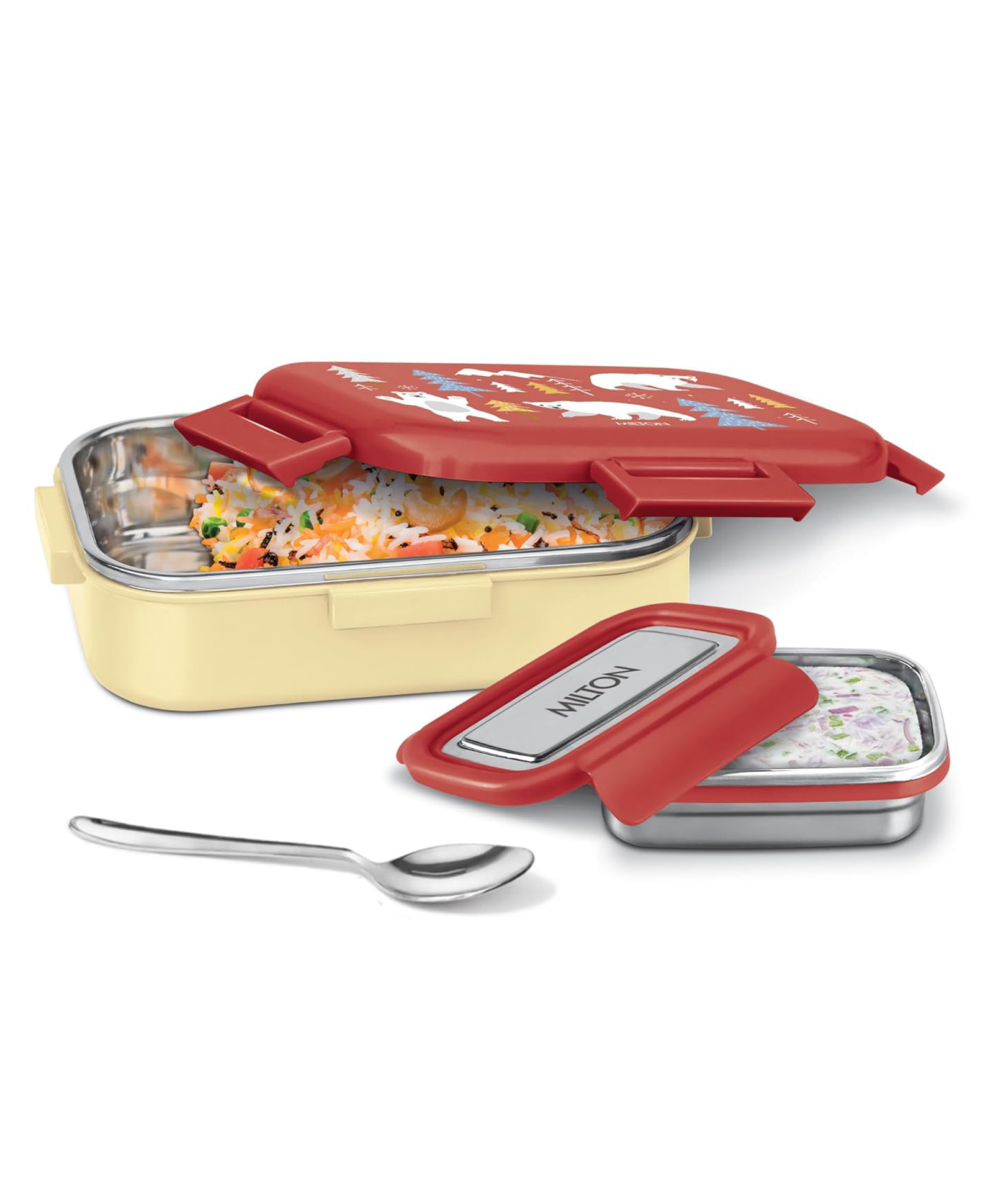 MILTON Hugo Inner Steel Tiffin Box for School with Stainless Steel Container | PU Insulated, Food Grade Lunch Box with Snap Lock Lid for Kids, 700 ml, Red-image-38