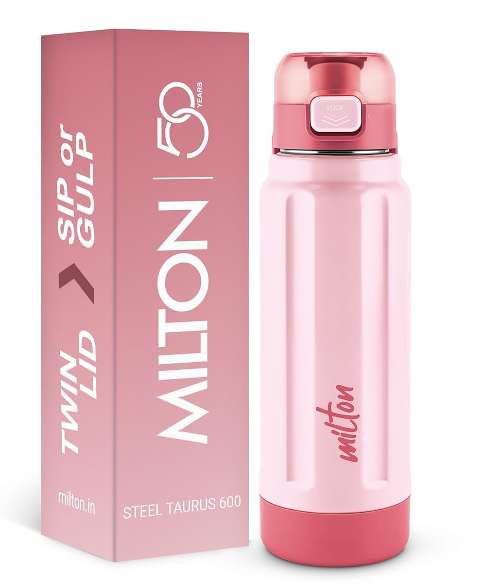 Milton Taurus 600 Steel Thermoware, Inner Stainless Steel, PU Insulated, Leak Proof Water Bottle for School Kids, Office, Gym, Easy to Carry Handle, 560 ml, Light Pink-picture-21