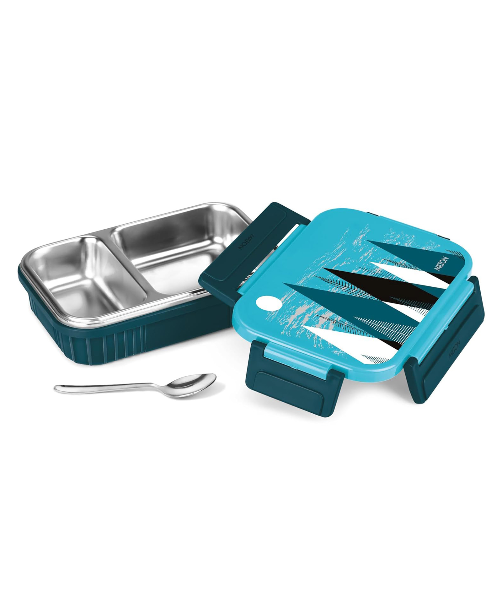 MILTON Fun Feast 2 Inner Stainless Steel Tiffin Box, 560 ml, Blue | 2 Compartment | PU Insulated | BPA Free | Easy to Carry | Easy to Clean-image-3