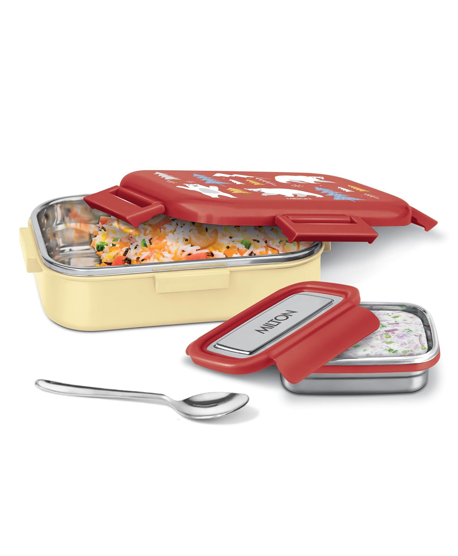 MILTON Hugo Inner Steel Tiffin Box for School with Stainless Steel Container | PU Insulated, Food Grade Lunch Box with Snap Lock Lid for Kids, 700 ml, Red-image-32