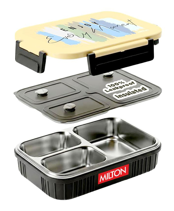 MILTON Meal Safe 3 Inner Stainless Steel Tiffin Box for School with Steam Release Plug | PU Insulated, Leak-Proof, Food Grade I Lunch Box for Kids Boys, Girls with Snap Lock Lid, 630 ml, Dark Grey-image-31