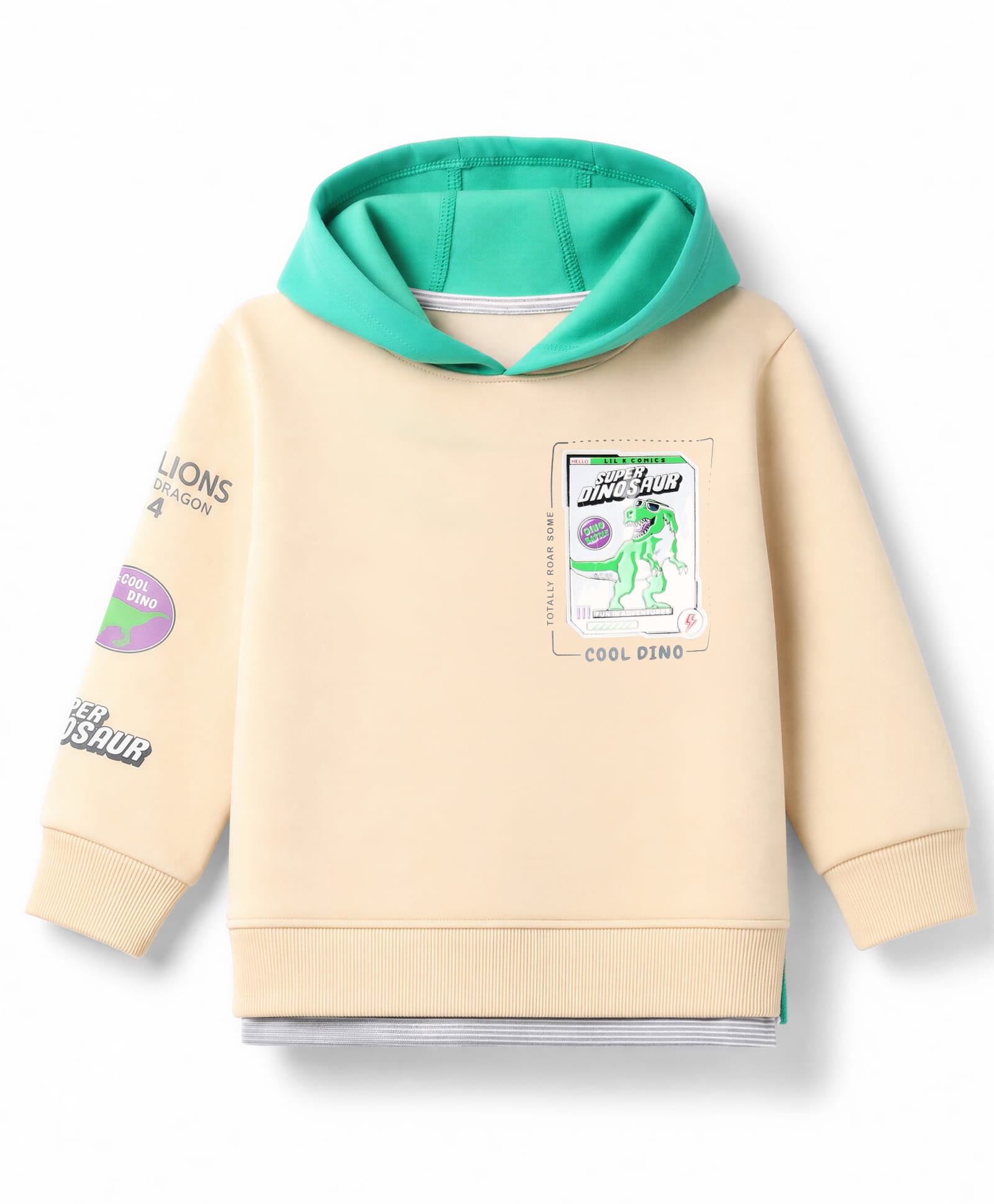 Little Kangaroos Knitted Sweatshirt with Full Sleeves and Dinosaur Patch - Light Peach-picture-9