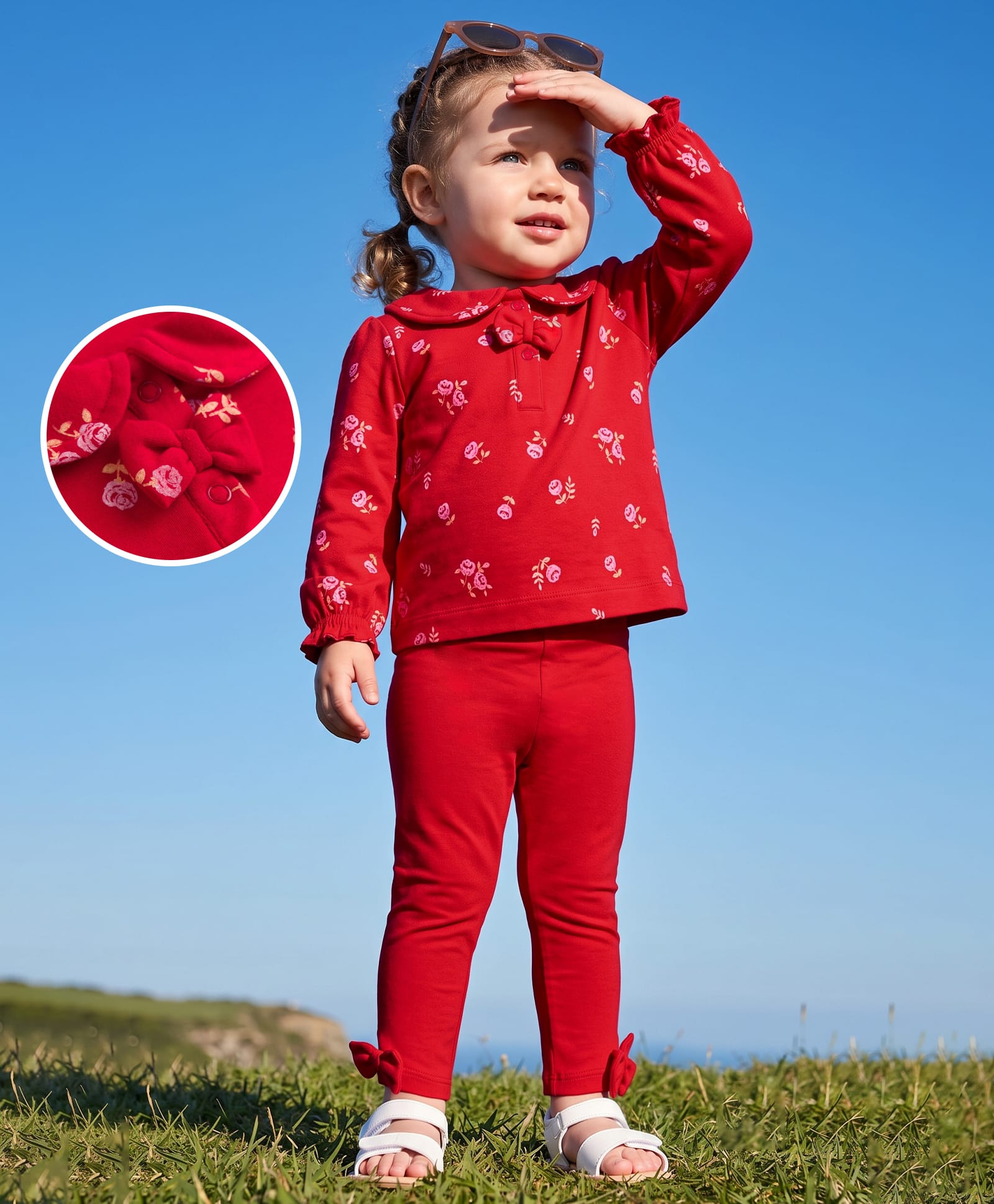 Babyoye 100% Cotton Knit With Eco Jiva Finish Half Sleeves Floral Printed Co-Ords Top & Pant Set - Red-picture-26