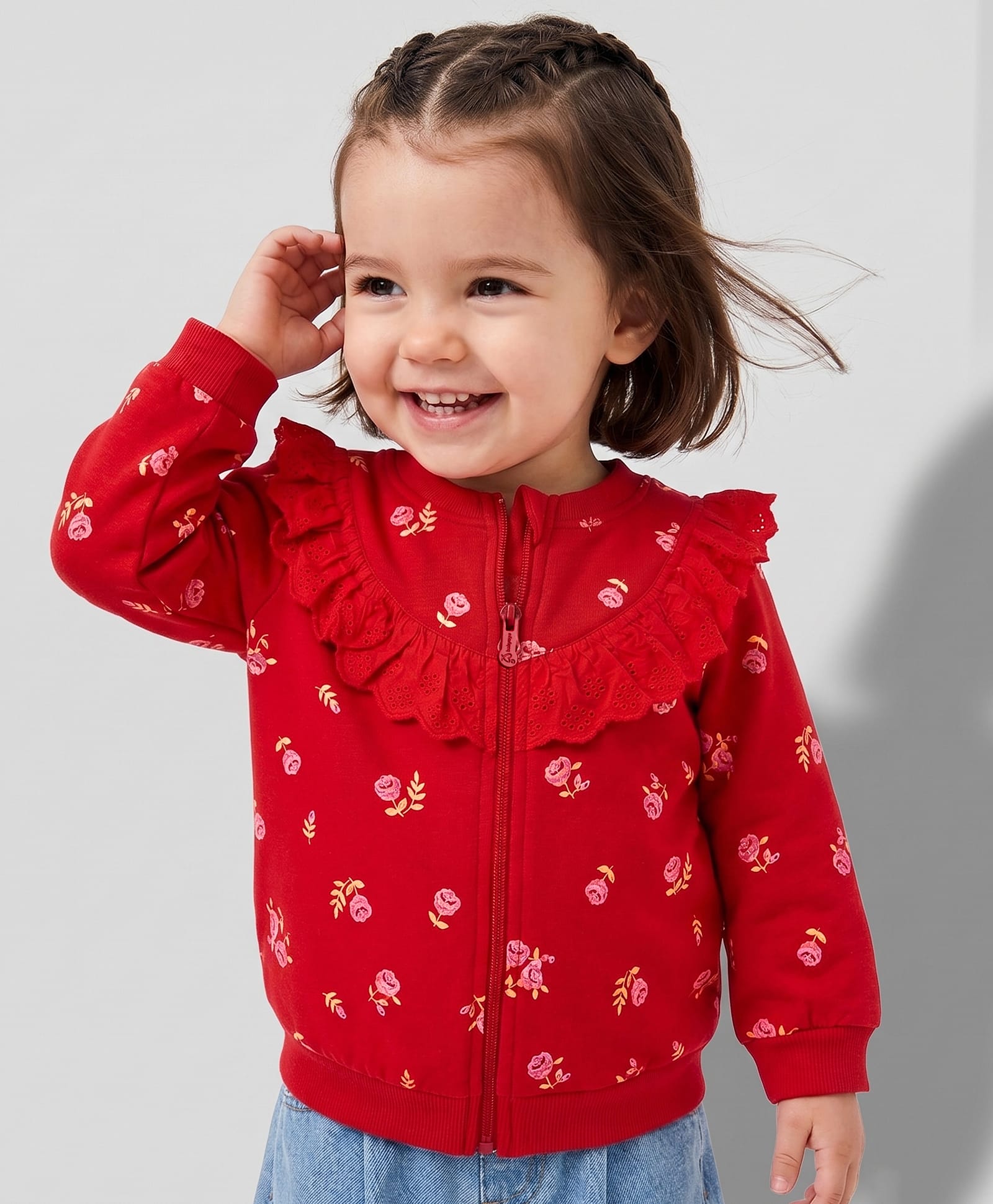 Babyoye Interlock Knit 100% Cotton With Eco Jiva Finish Sweatshirt with Full Sleeves and Floral Print - Red-picture-17