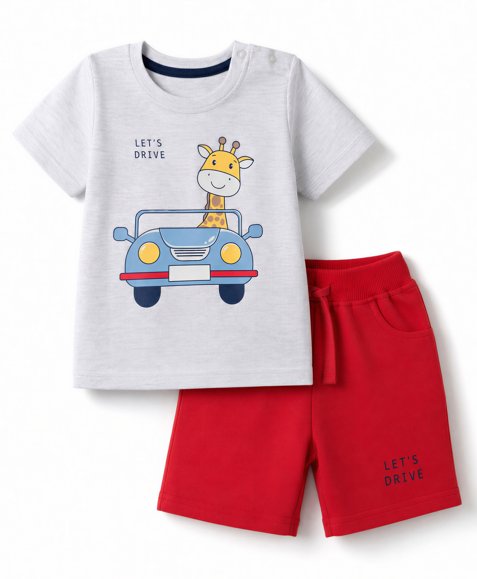 Babyhug 100% Cotton Knit half Sleeves Car & Giraffe Printed T-Shirt & Shorts Set - Red-picture-16