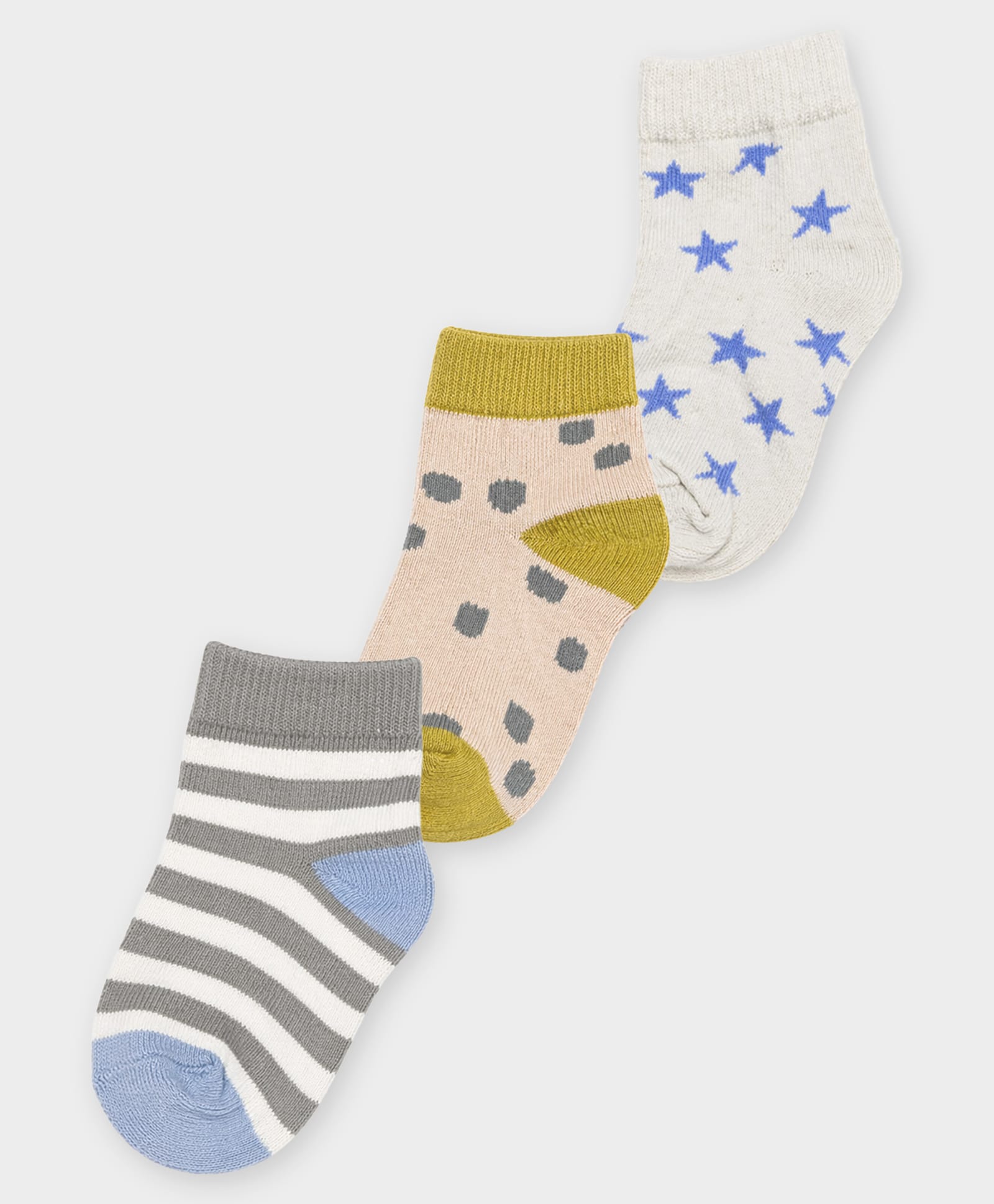 Mi Arcus Cotton Elastane Knit Pack of 3 Striped & Stars Printed Socks - Multi Colour-picture-40