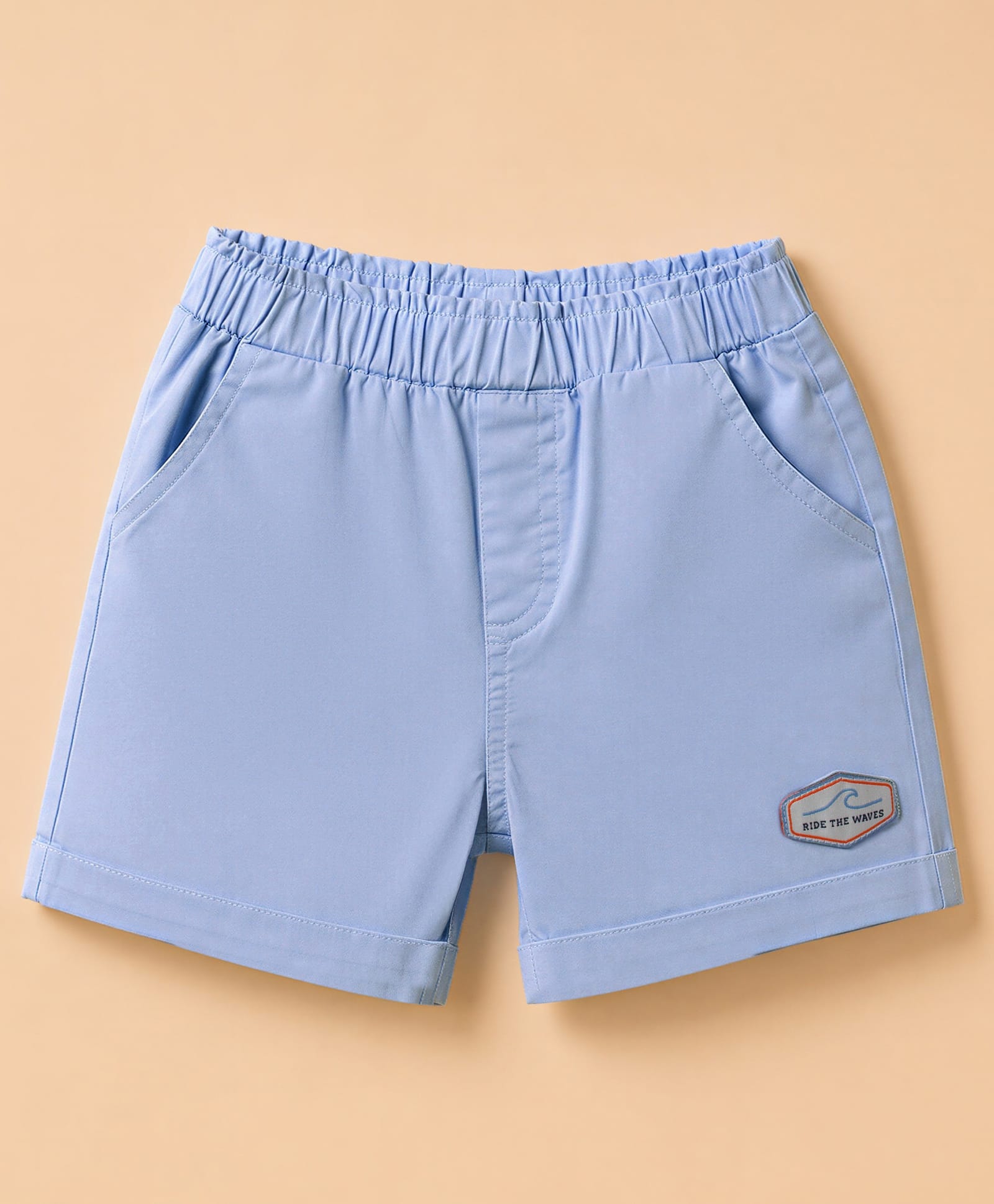 Ollypop Textile Woven Knee Length Shorts with Text Badge - Blue-picture-26