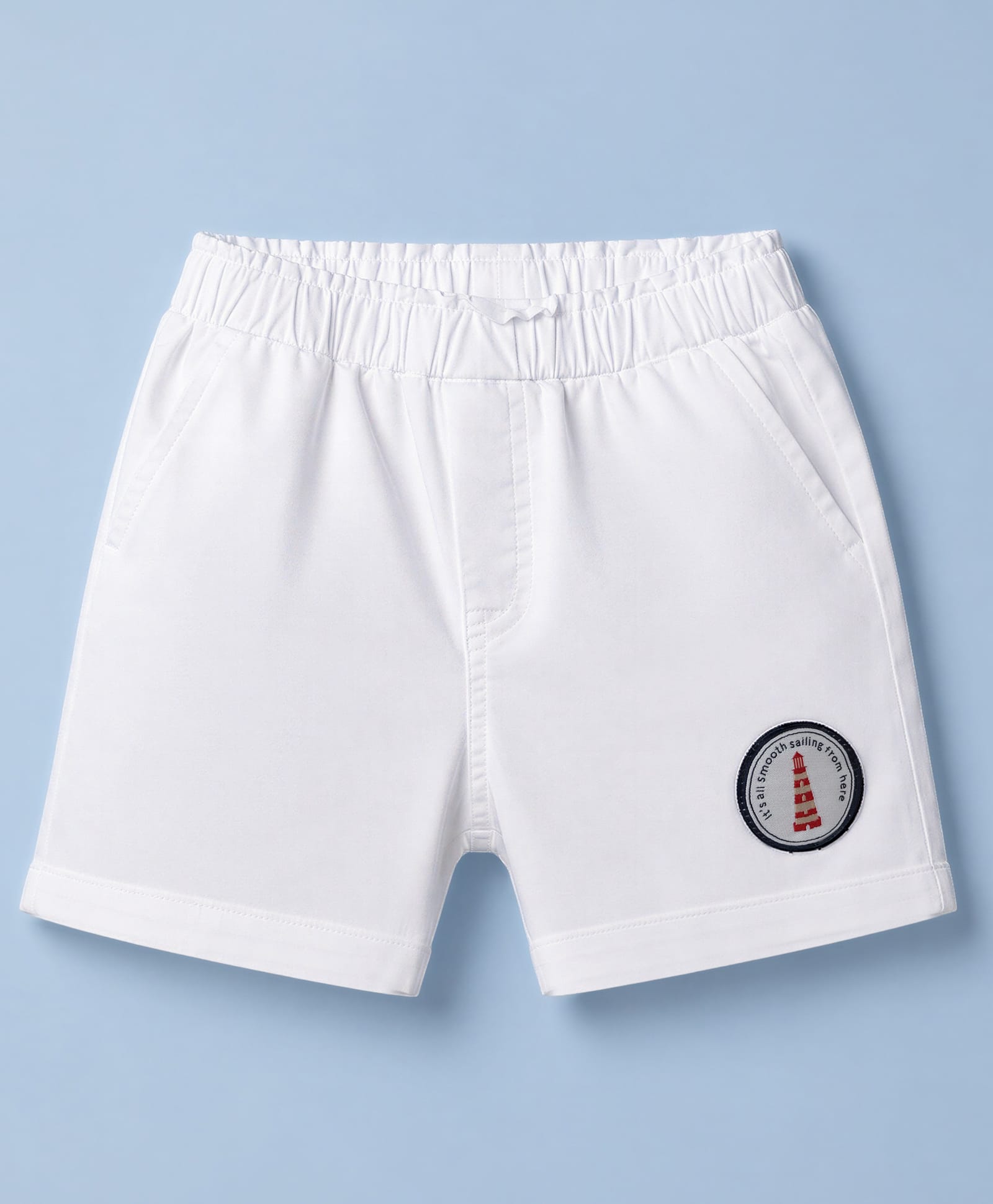 Ollypop Textile Woven Knee Length Shorts with Light House Printed Badge - White-picture-15
