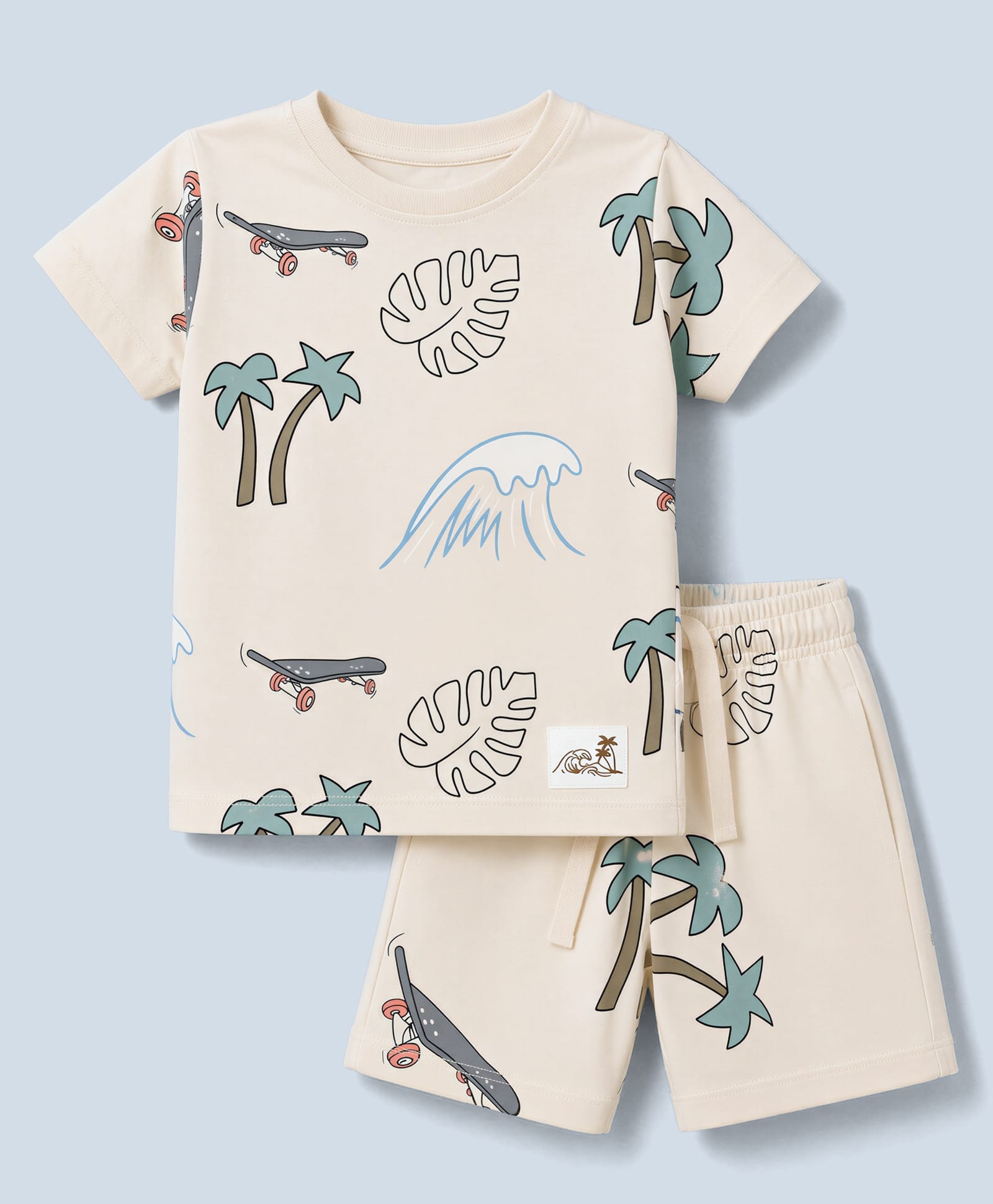 Ollypop Sinker Knit Half Sleeves Co Ord T-Shirt & Shorts Set Beach Theme - Pink-picture-8