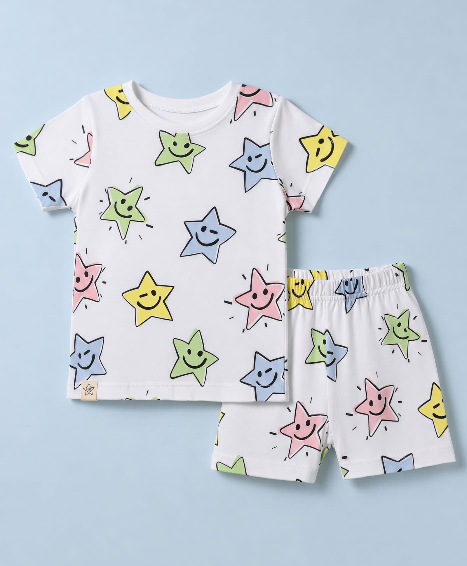 Ollypop Sinker Knit Half sleeves T-Shirt & Shorts Co-ords Night Suit With Star Print - Blue-picture-18
