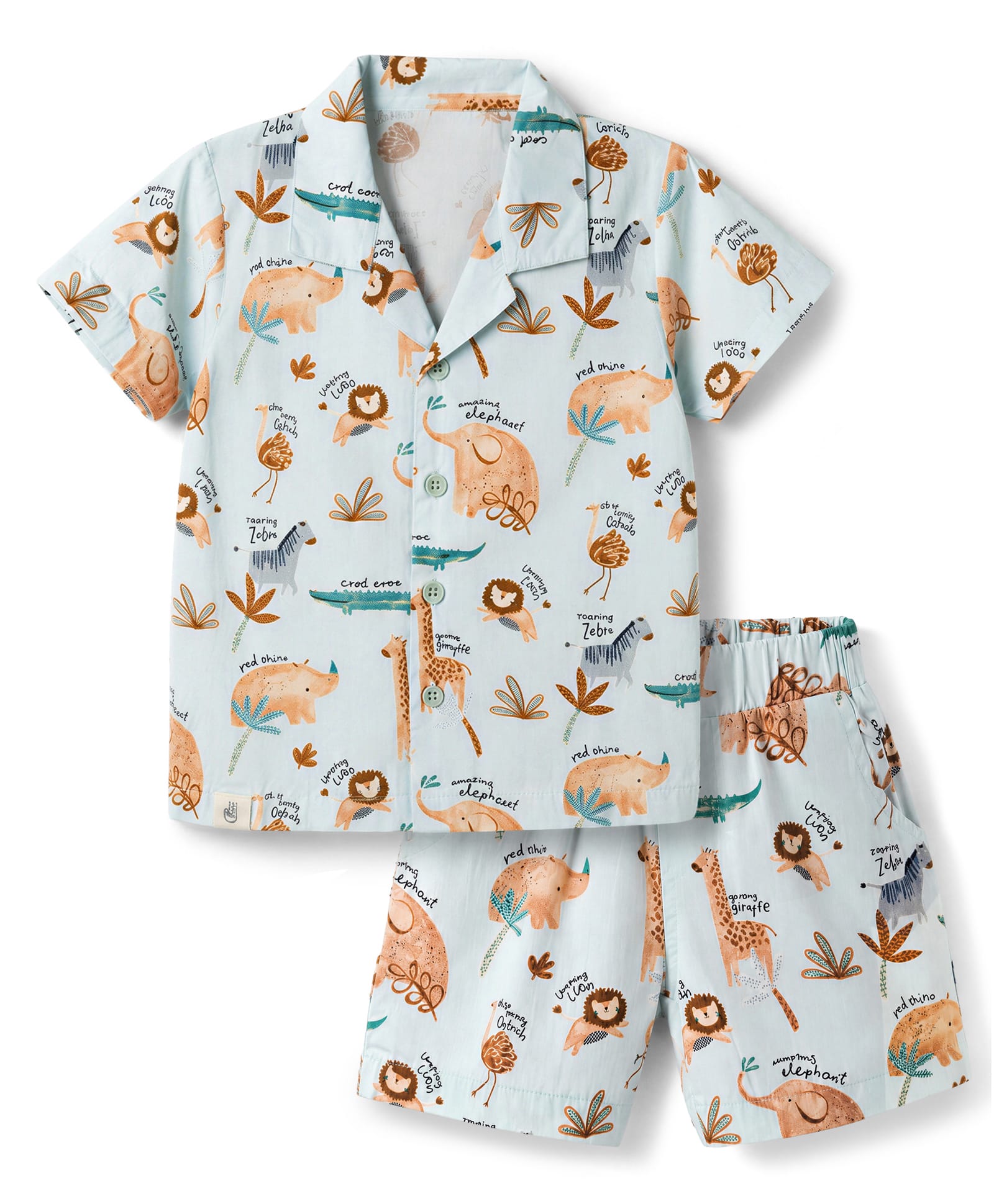 Ollypop Cotton Woven Half Sleeves Striped Shirt & Pajama Night Suit with Bear Print - Sea Green-image-32