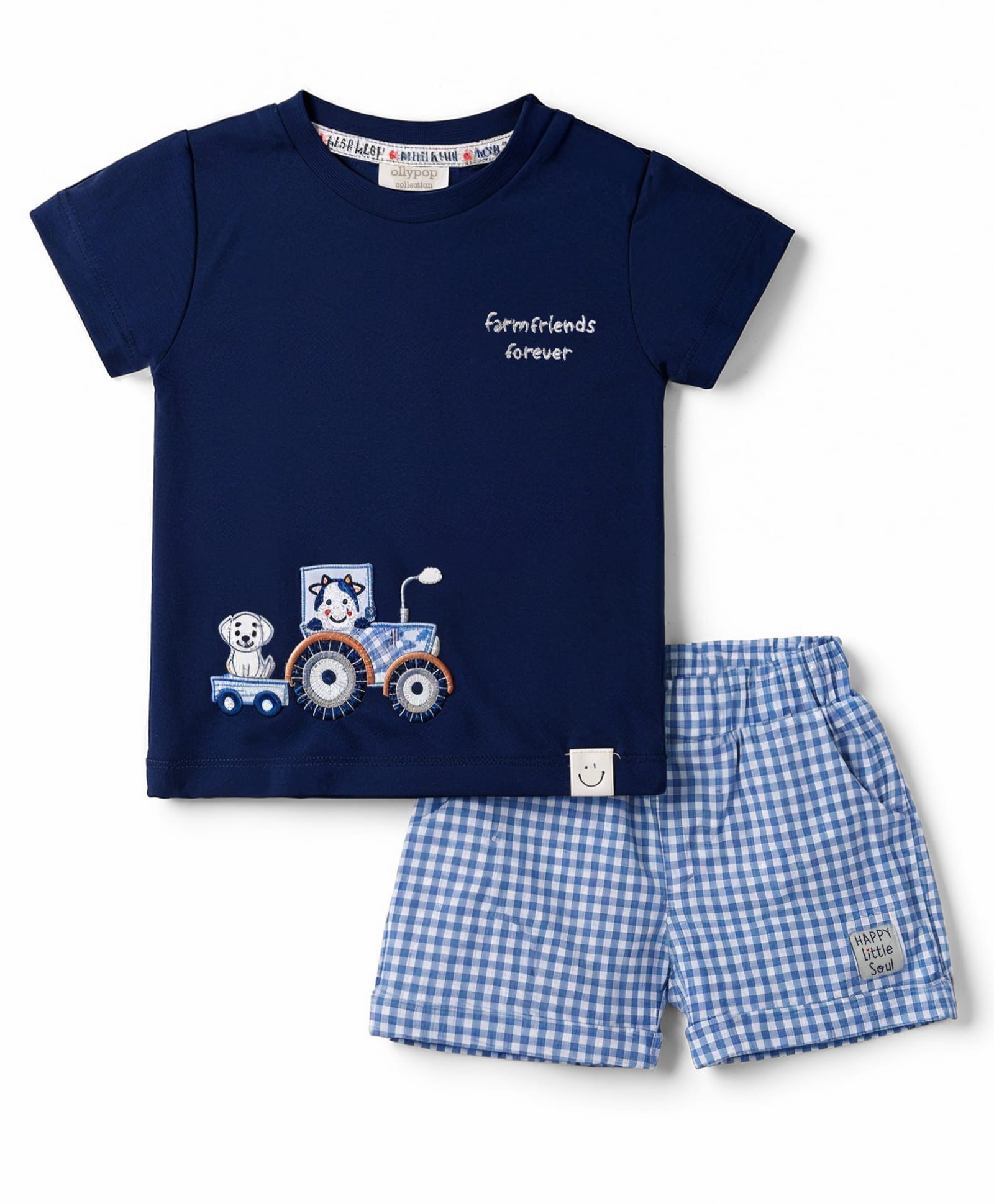 Ollypop Interlock Knit Half Sleeves T-Shirt & Shorts Set with Train & Puppy Embroidery - Navy-picture-11