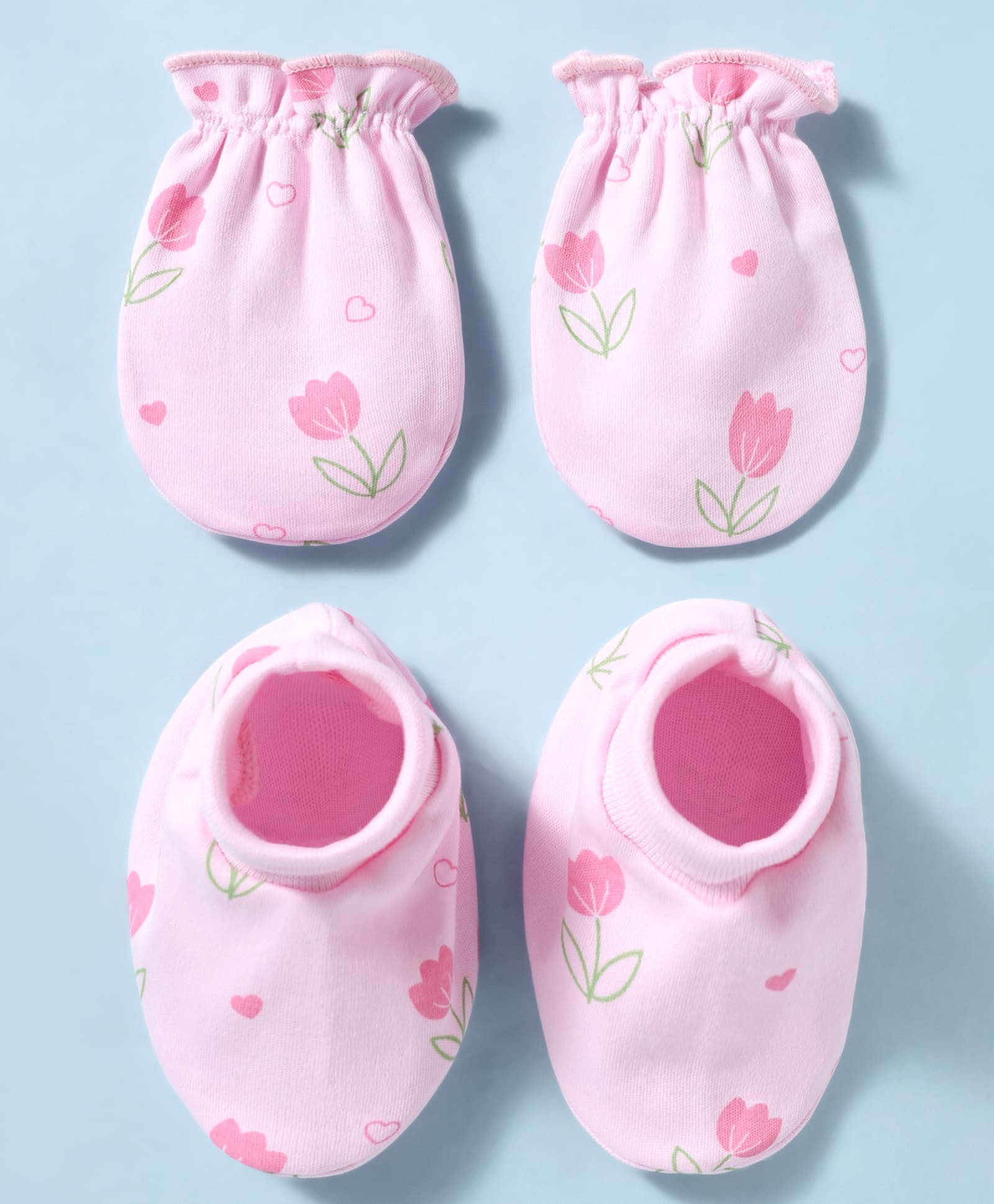 Babyhug 100% Cotton Interlock Knit Mittens & Booties With Floral Print - Pink-image-21