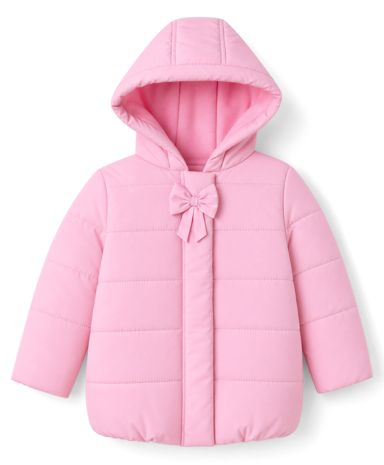 Babyhug Woven Full Sleeves Hooded Jacket With Bow Applique - Pink-picture-22