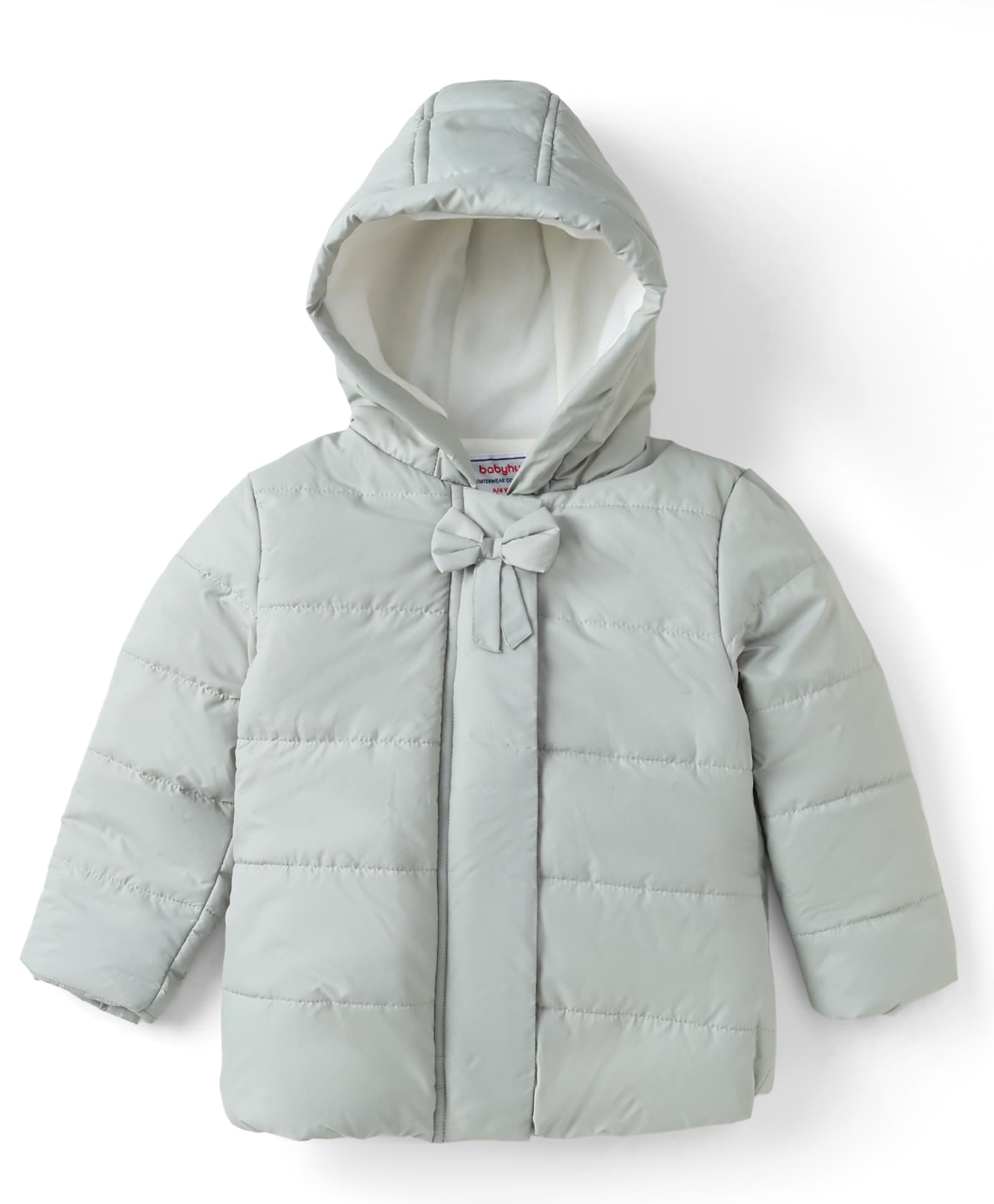 Babyhug Woven Hooded Padded Jacket with Full Sleeves and Bow Detail - Sea Green-image-39