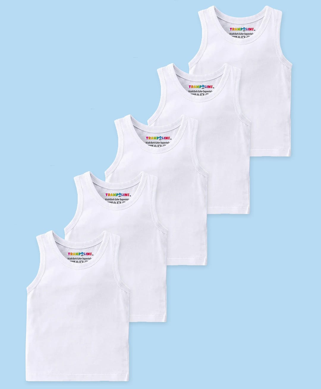 Trampoline Cotton Knit Sleeveless Solid Vests Pack Of 5 - White-image-46