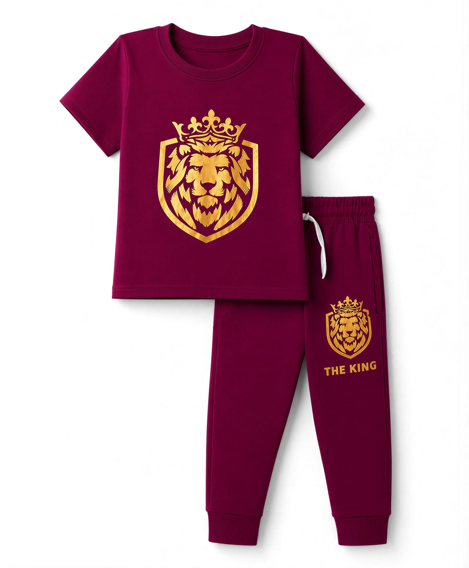 Trampoline Knit Half Sleeves Lion King Printed Tee & Track Pants Set - Maroon-image-12