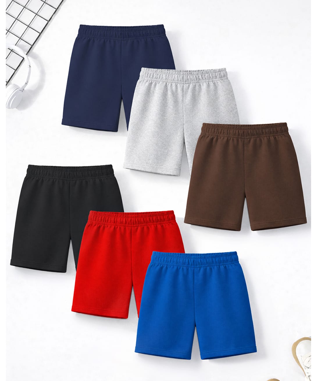 Trampoline Cotton Blend Knit Solid Shorts Pack Of 6 - Red Navy Blue & Black-picture-20