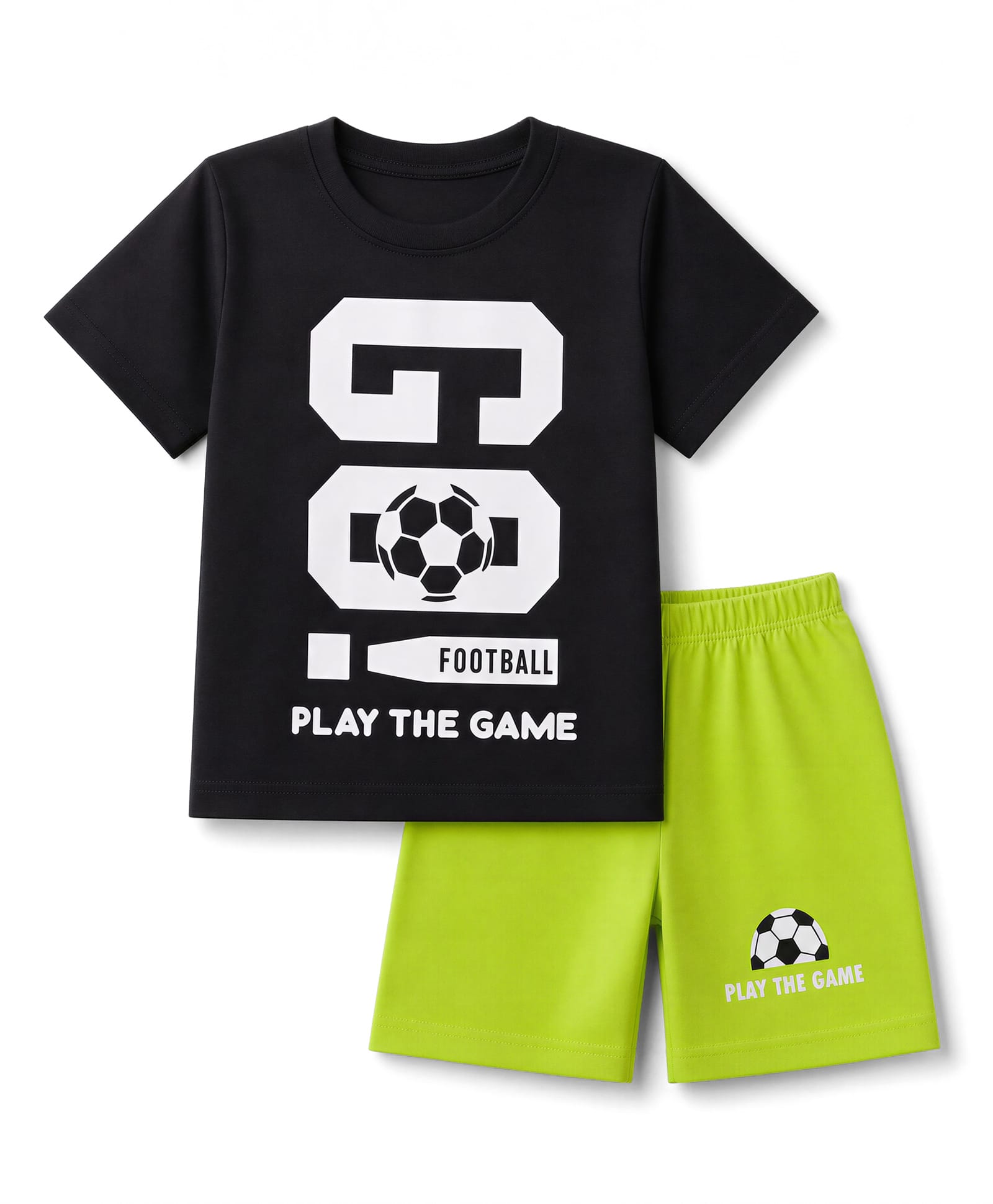 Trampoline Knit Half Sleeves Text Printed T-Shirt & Shorts Set - Black & Neon Green-image-33